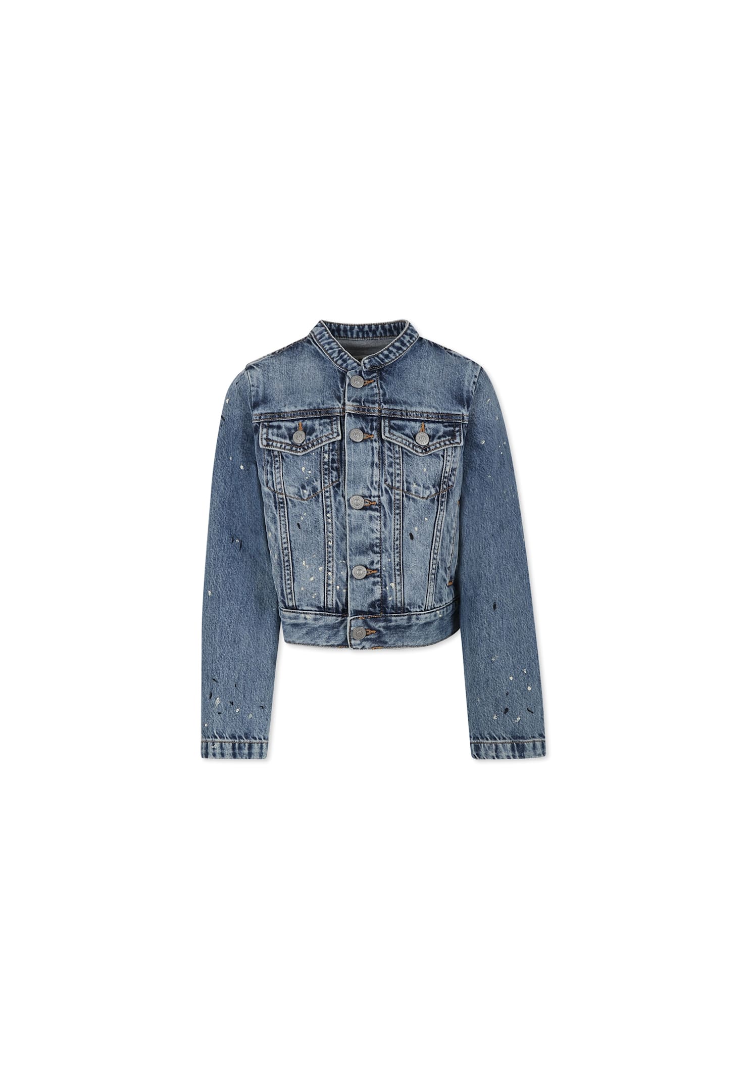Mm6 Maison Margiela Light Blue Jacket For Girl With Paint Splashes In Denim
