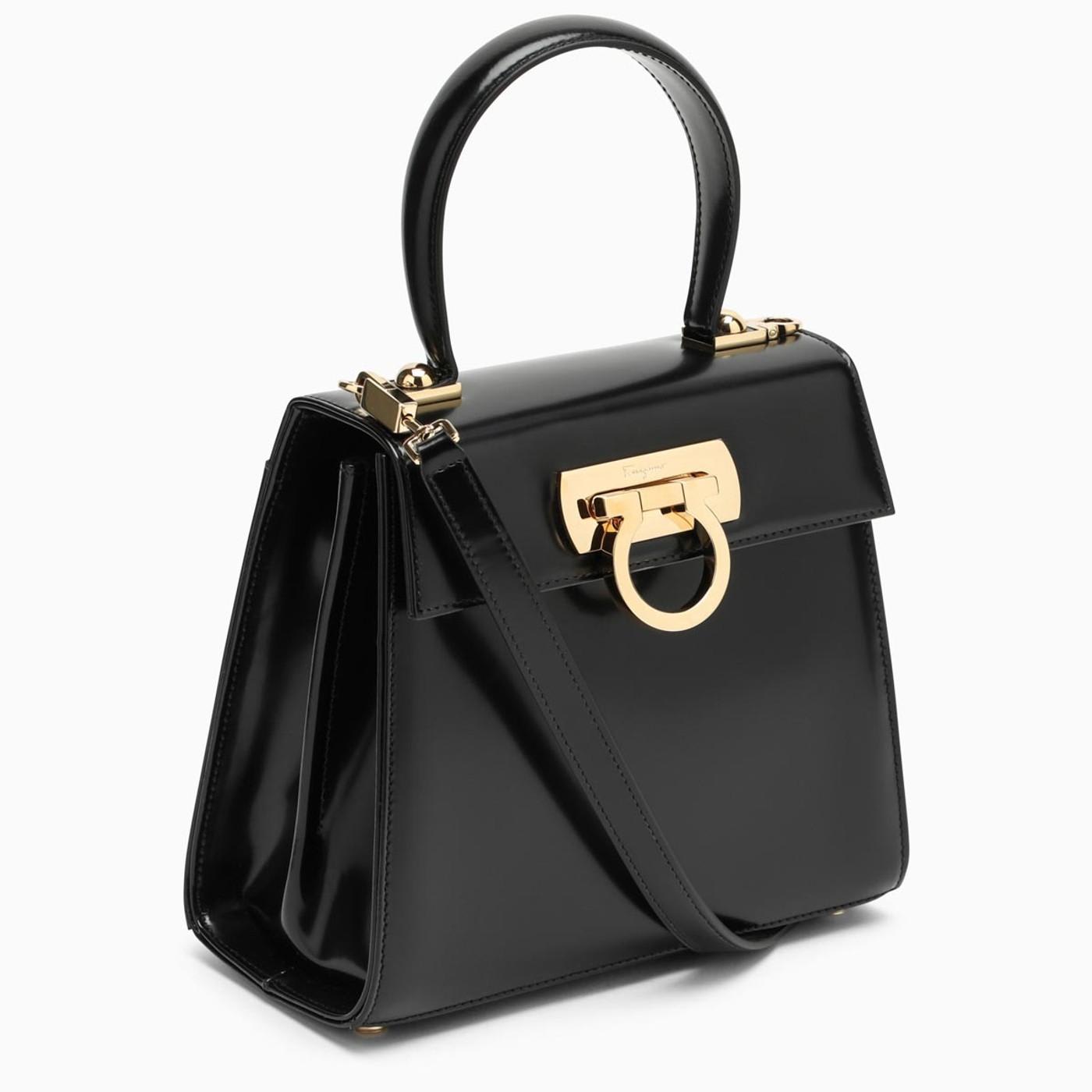 Ferragamo Iconic Black Top Handle Bag In Black
