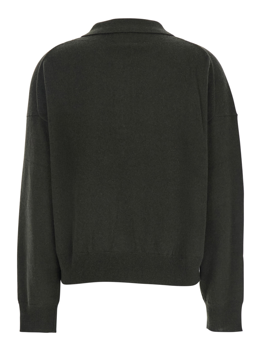 Allude Green Polo Shirt With Classic Collar And Ribbed Trims In Wool Woman In Green