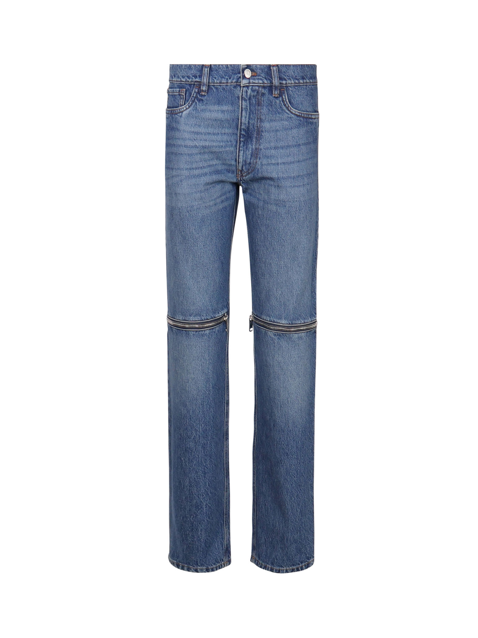 Shop Coperni Cotton Jeans With Zip On The Knees In Blue Vintage Blu