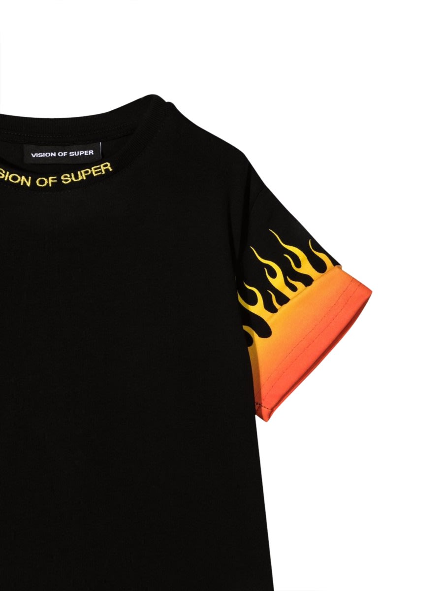 Vision Of Super Black Tshirt With Shaded Red Flames In Black