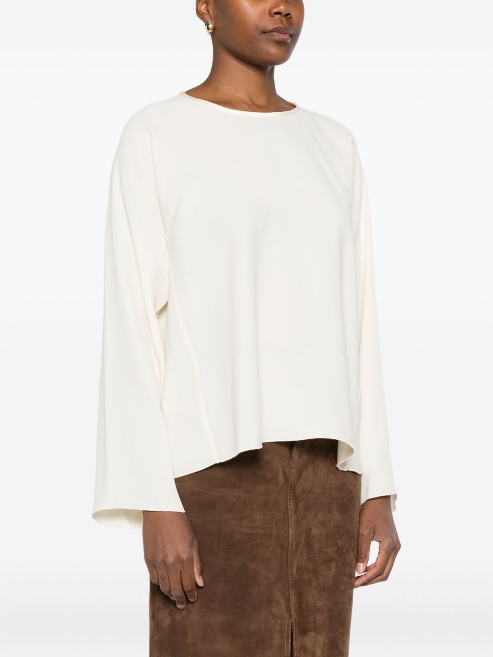 Forte Forte Relaxed Fit Long Sleeve Satin Top In White
