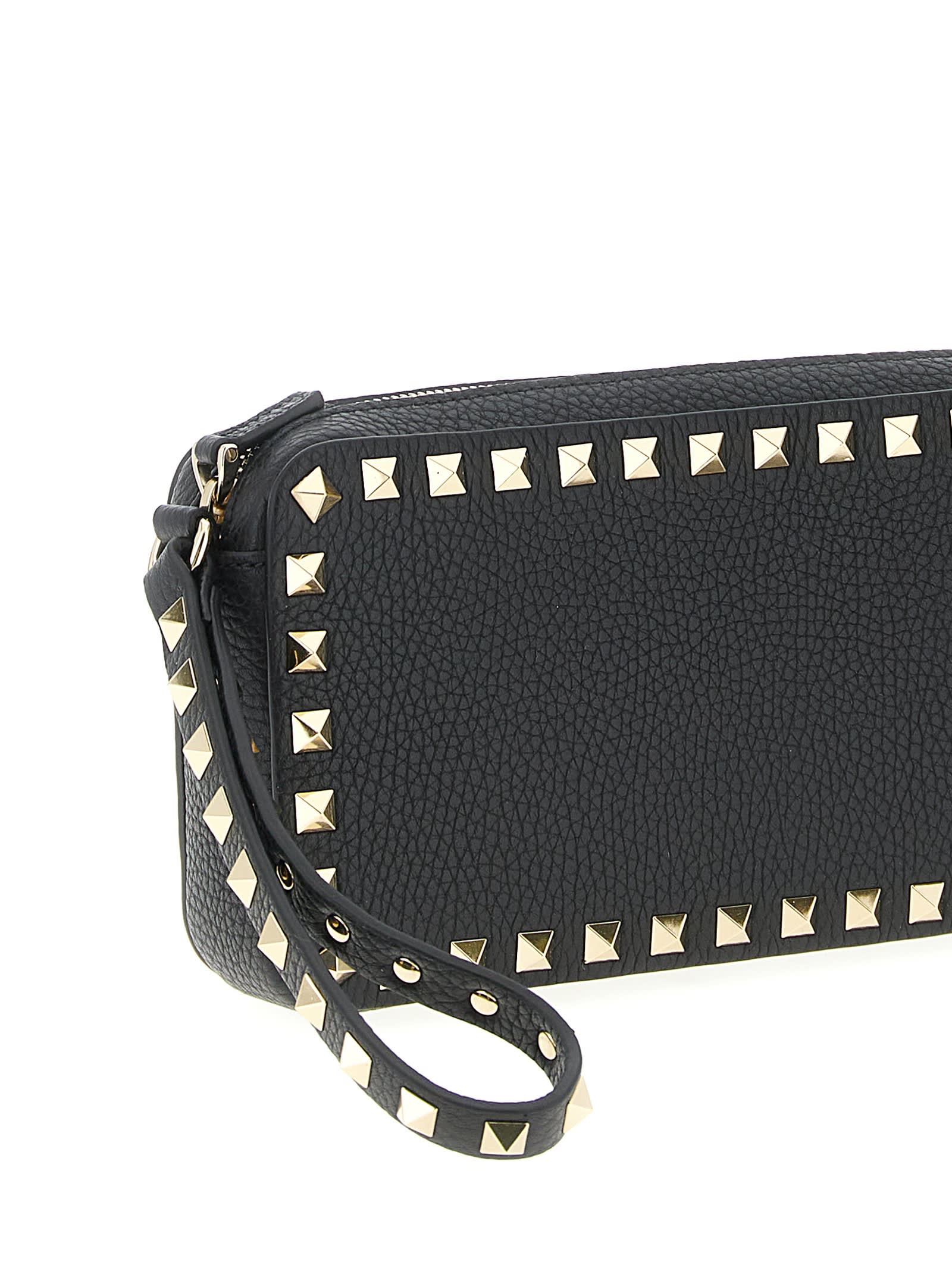 Valentino Rectangular Studded Clutch With Textured Surface In Black