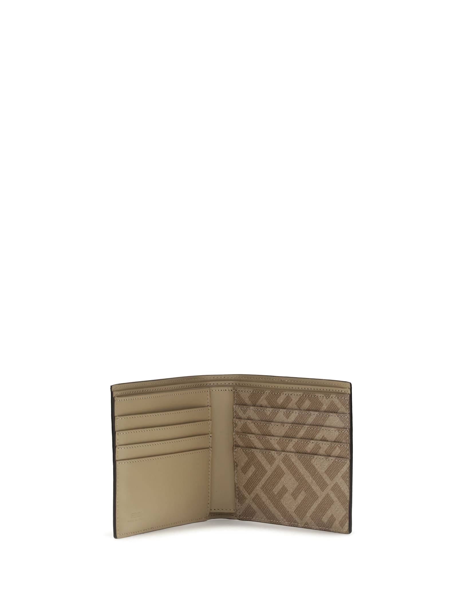 Fendi Men Ff Leather And Canvas Bifold Wallet In Neutral