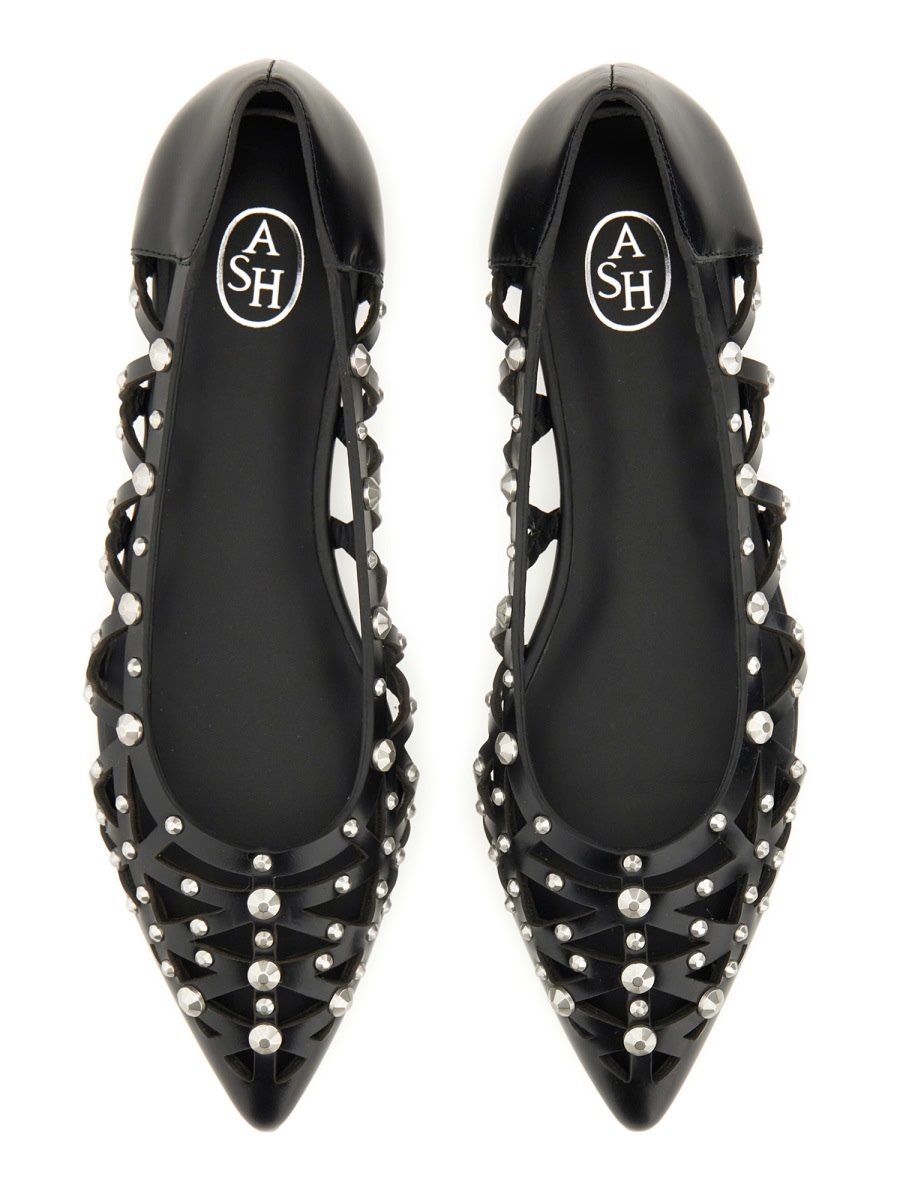 Ash Bazaar Bis Ballet Flats In Black Leather In Black
