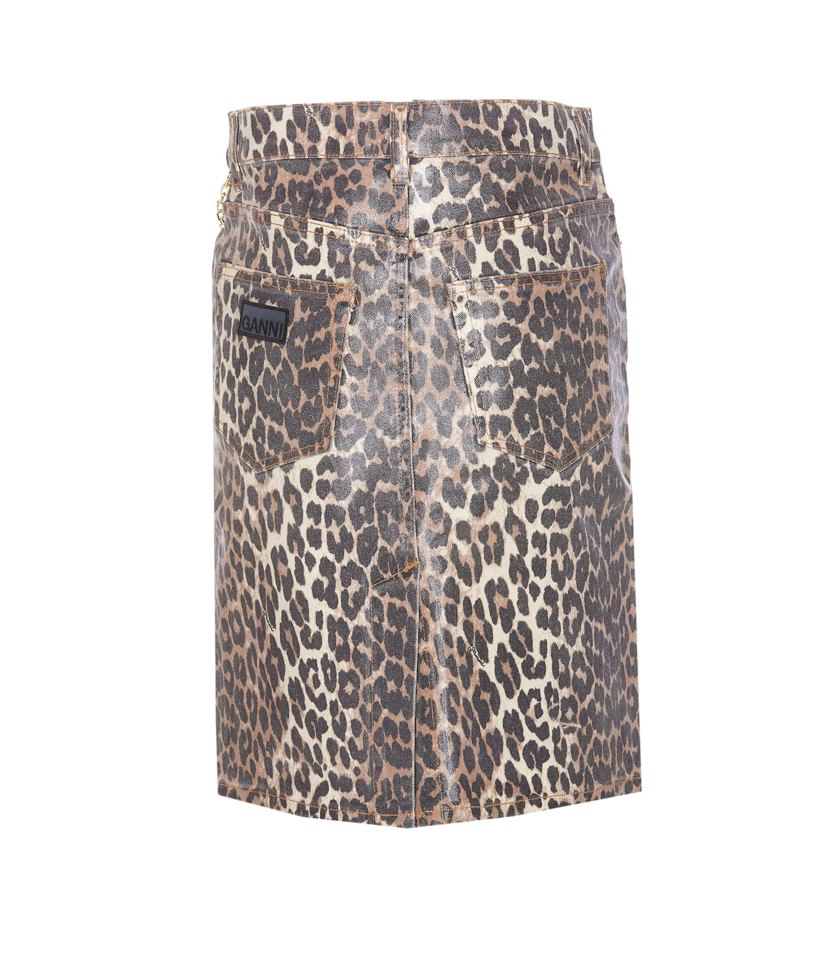 Ganni Leopard Print Mini Denim Skirt In Multicolour