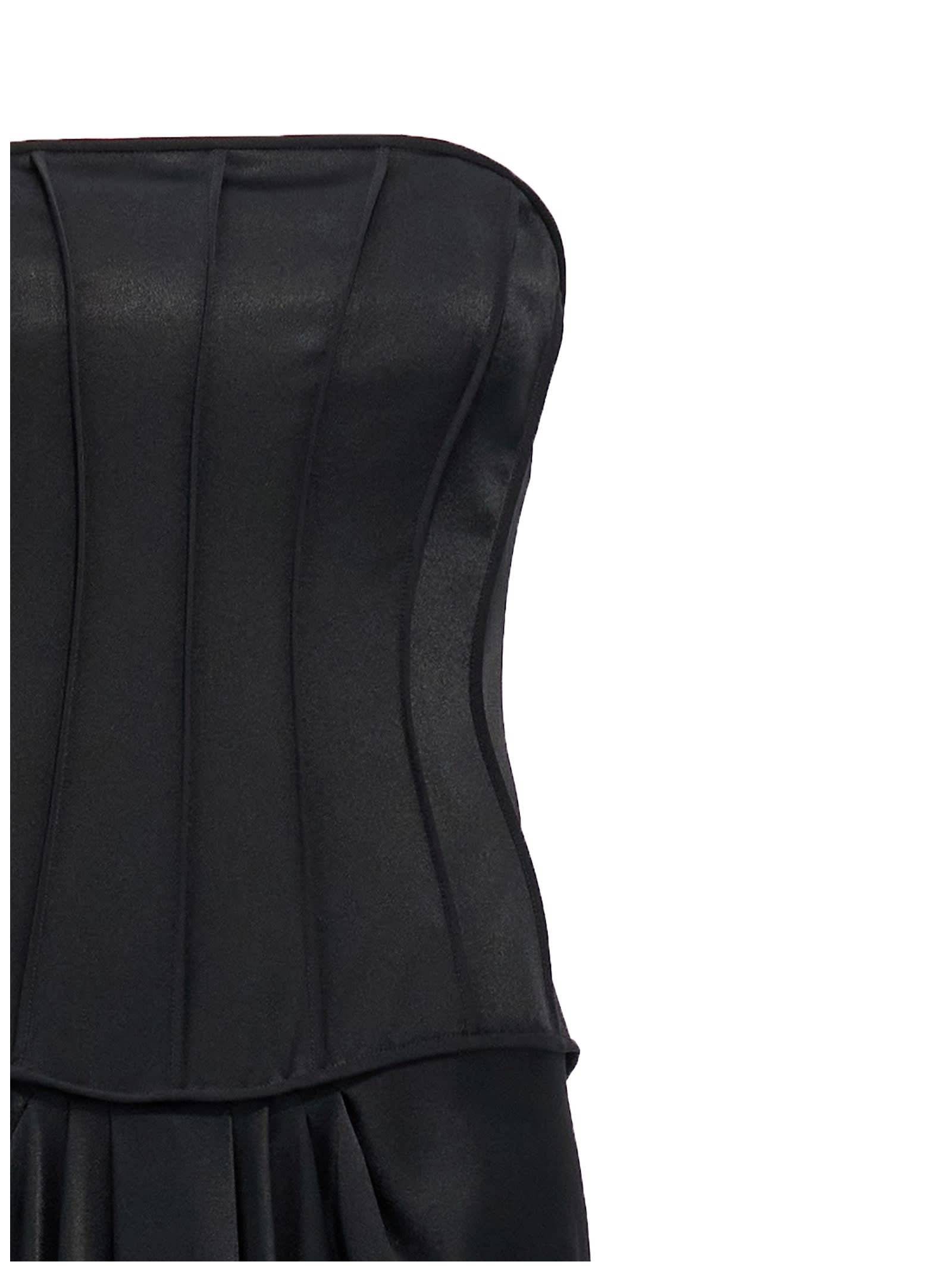 Shop Alberta Ferretti Corset Satin Dress In Black