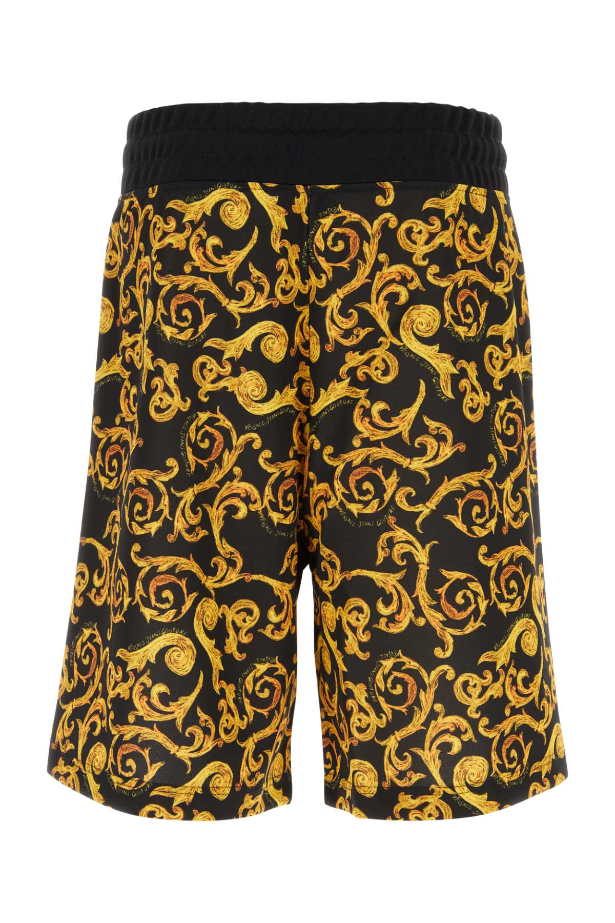 Versace Jeans Couture Printed Polyester Bermuda Shorts In Blackgold
