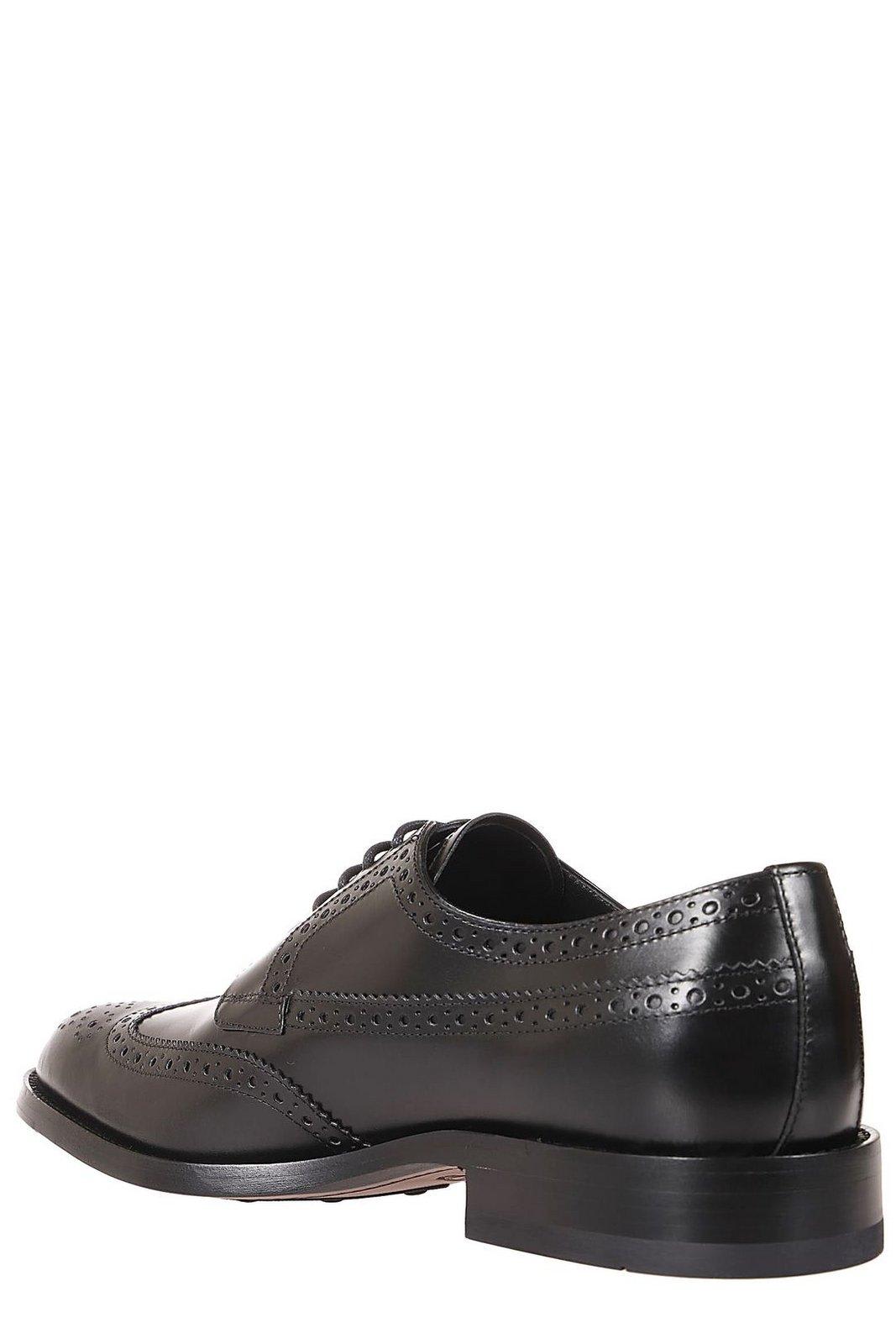 Tod's Classic Leather Brogue Shoes With Polished Finish In Black