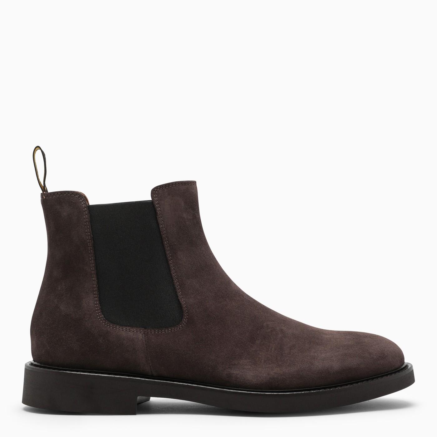 Shop Doucal's Deep Brown Suede Chelsea Boots In Marrone