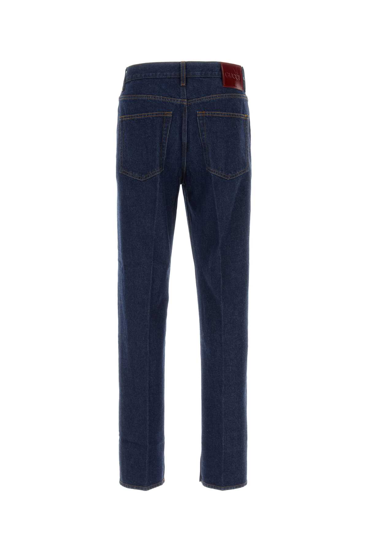 Shop Gucci Dark Blue Denim Jeans In Darkblue