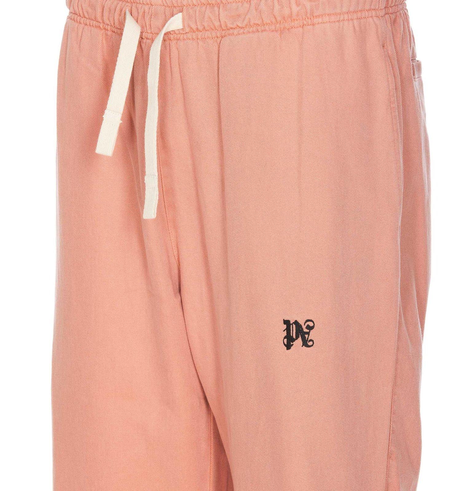 Shop Palm Angels Monogram Embroidered Drawstring Pants In Rosa Nero