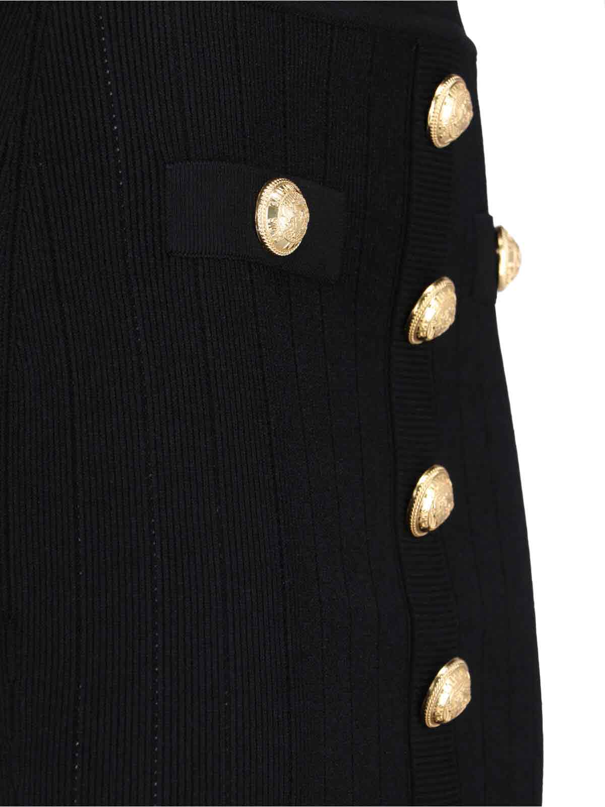 Balmain Black Mini Pencil Skirt With Jewel Buttons In Stretch Viscose Blend Woman In Black
