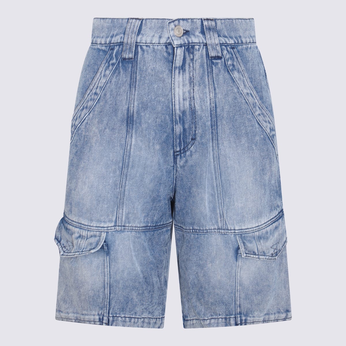 Blue Cotton Denim Cargo Shorts