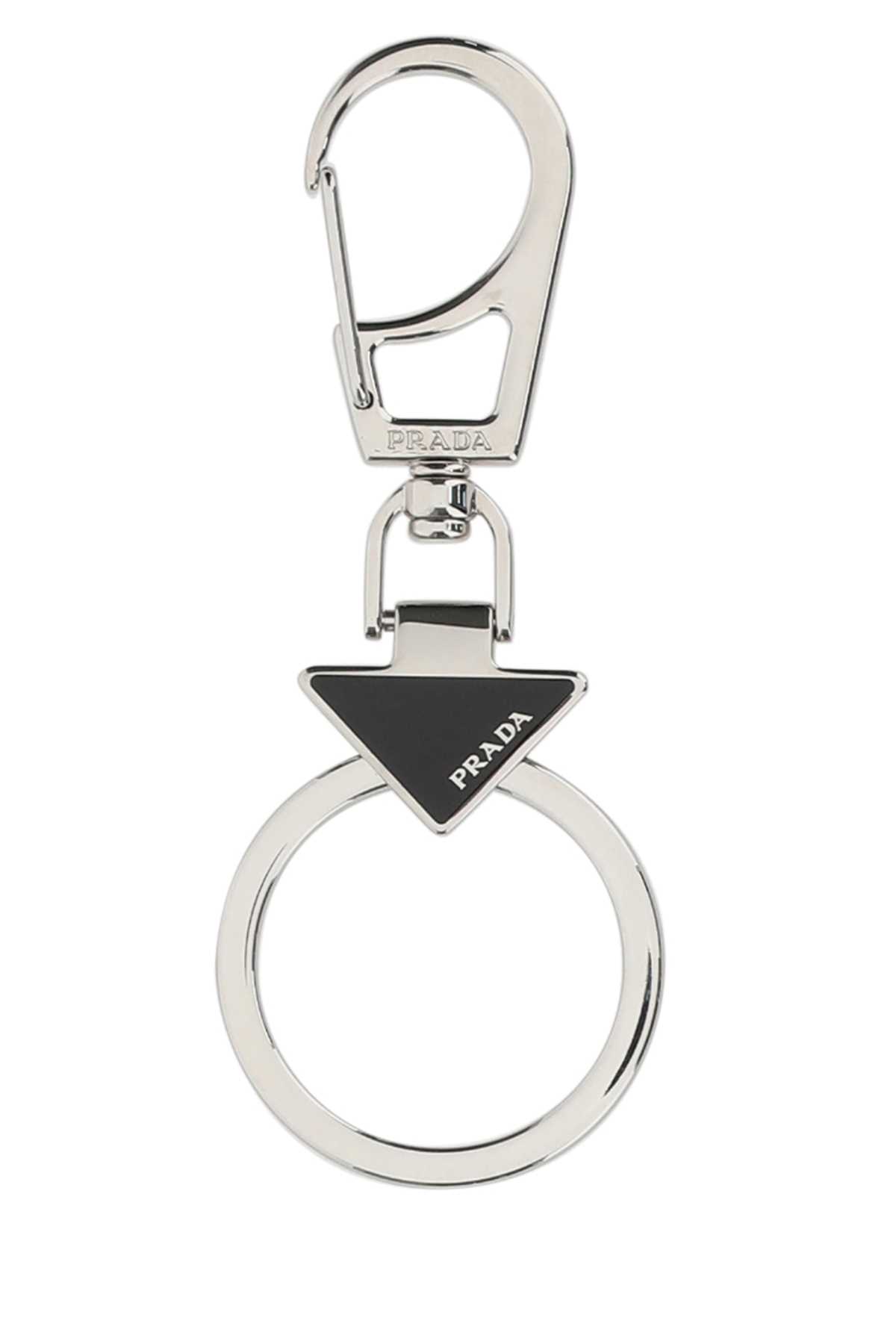 Shop Prada Silver Metal Key Ring In F0002