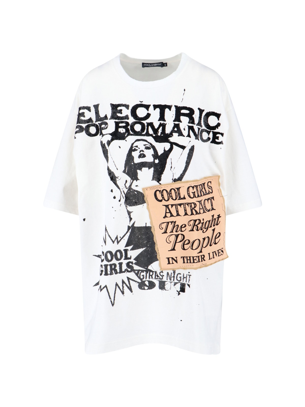 Dolce & Gabbana Women White Crew Neck T-shirt With Maxi Print On The Front In Cotton Woman In White