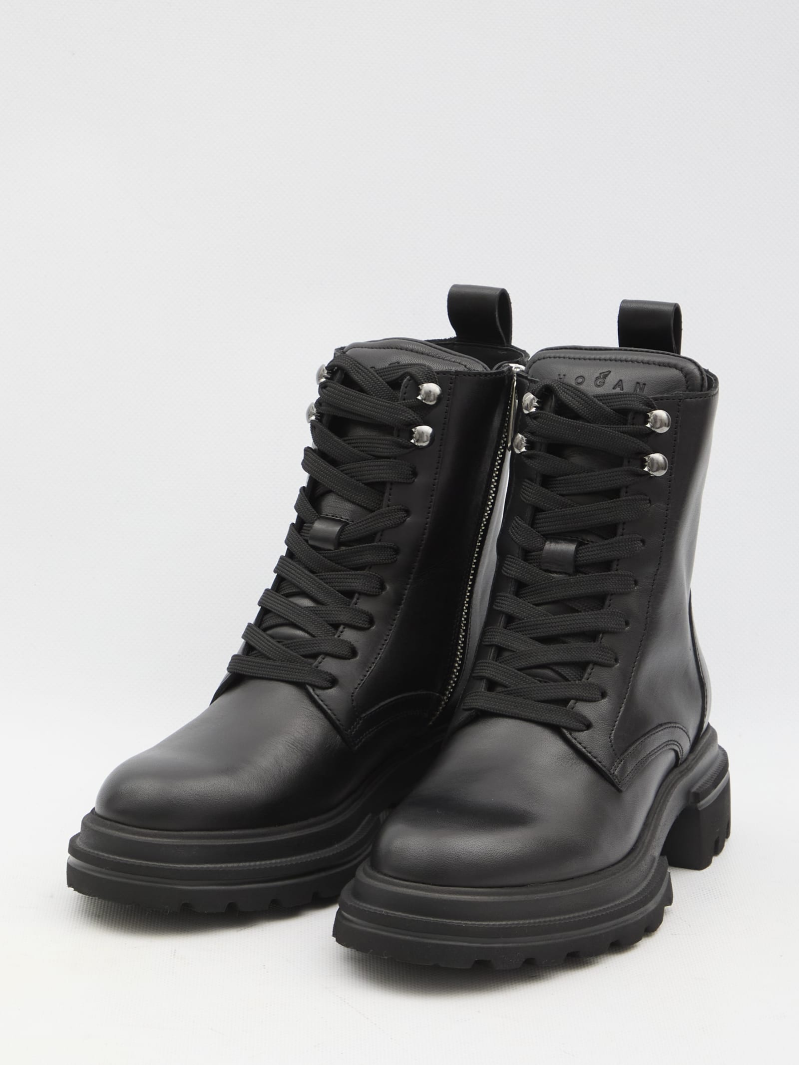 Shop Hogan H674 Combat Boots In Nero