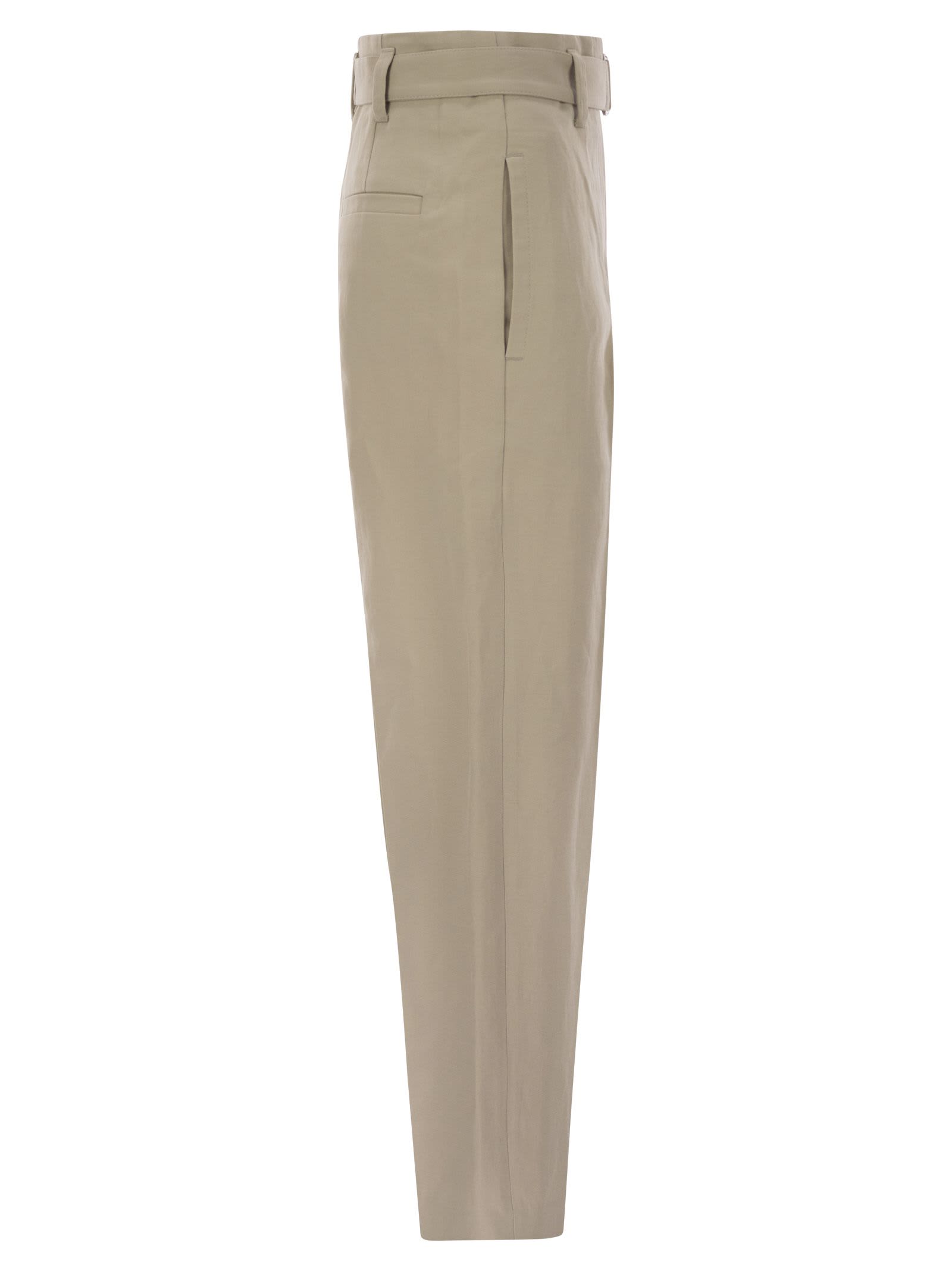Brunello Cucinelli Women's Cotton Linen Canvas Corset Cigarette Trousers With Jewellery In Beige