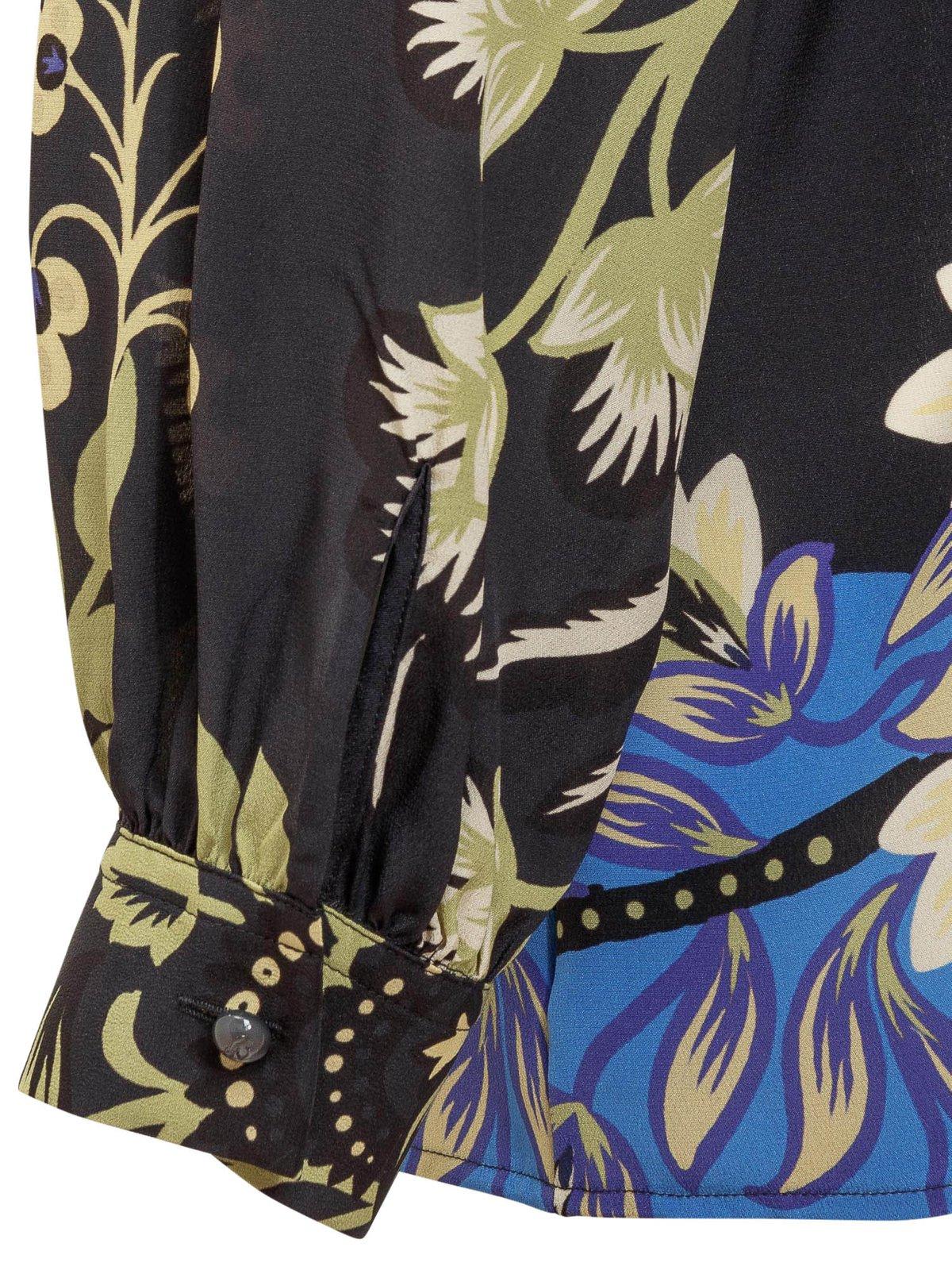 Shop Etro Floral Print Round Neck Blouse In Blu