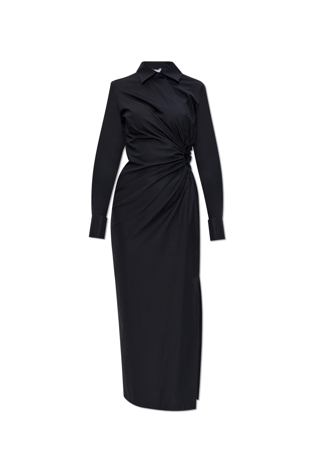 Max Mara Cotton Dress With Cut-out Design And Ruched Detail In Black