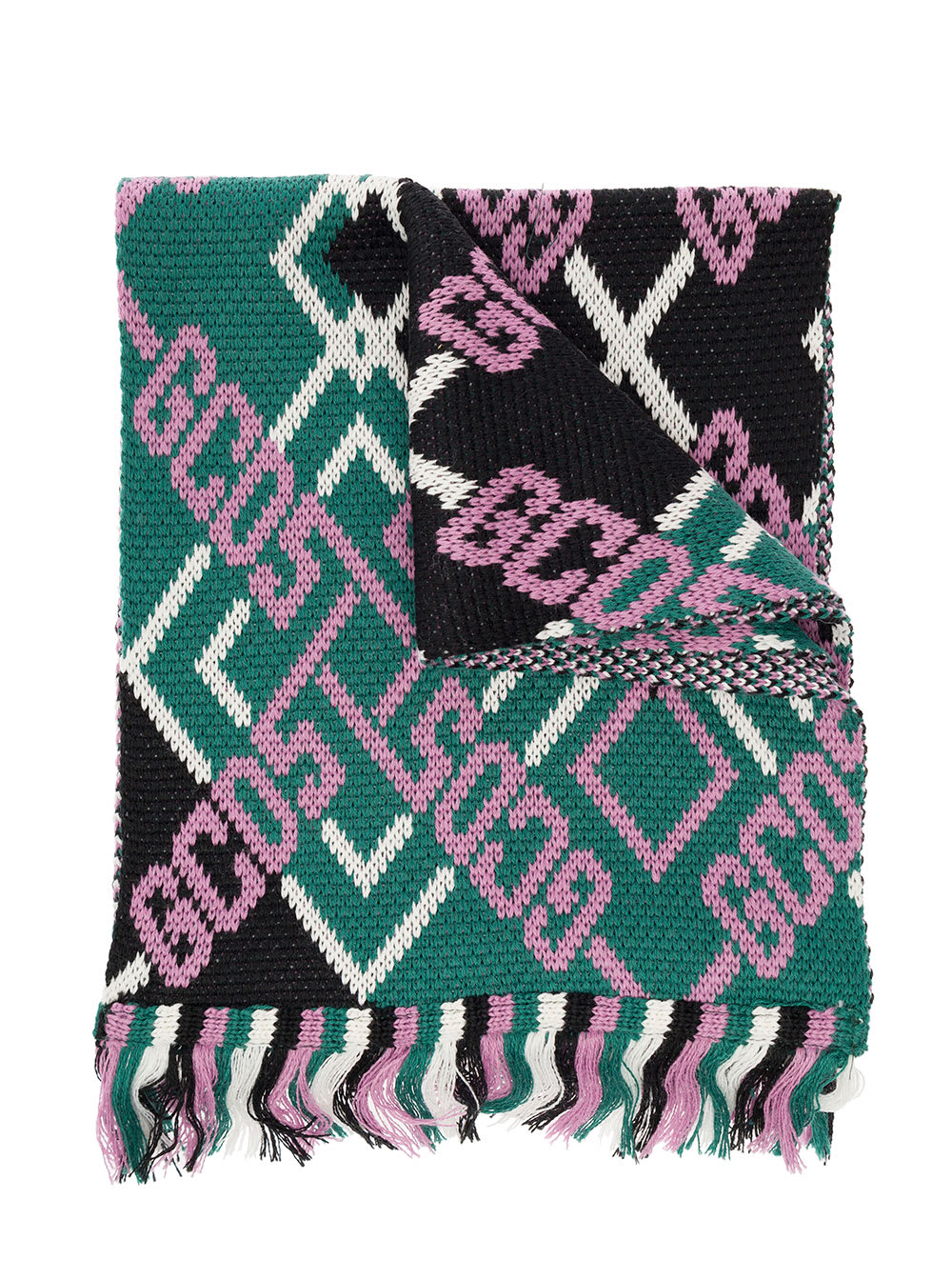 Multicolor Scarf In Jacquard Knit With Allover Logo And Fringe Gcds Man
