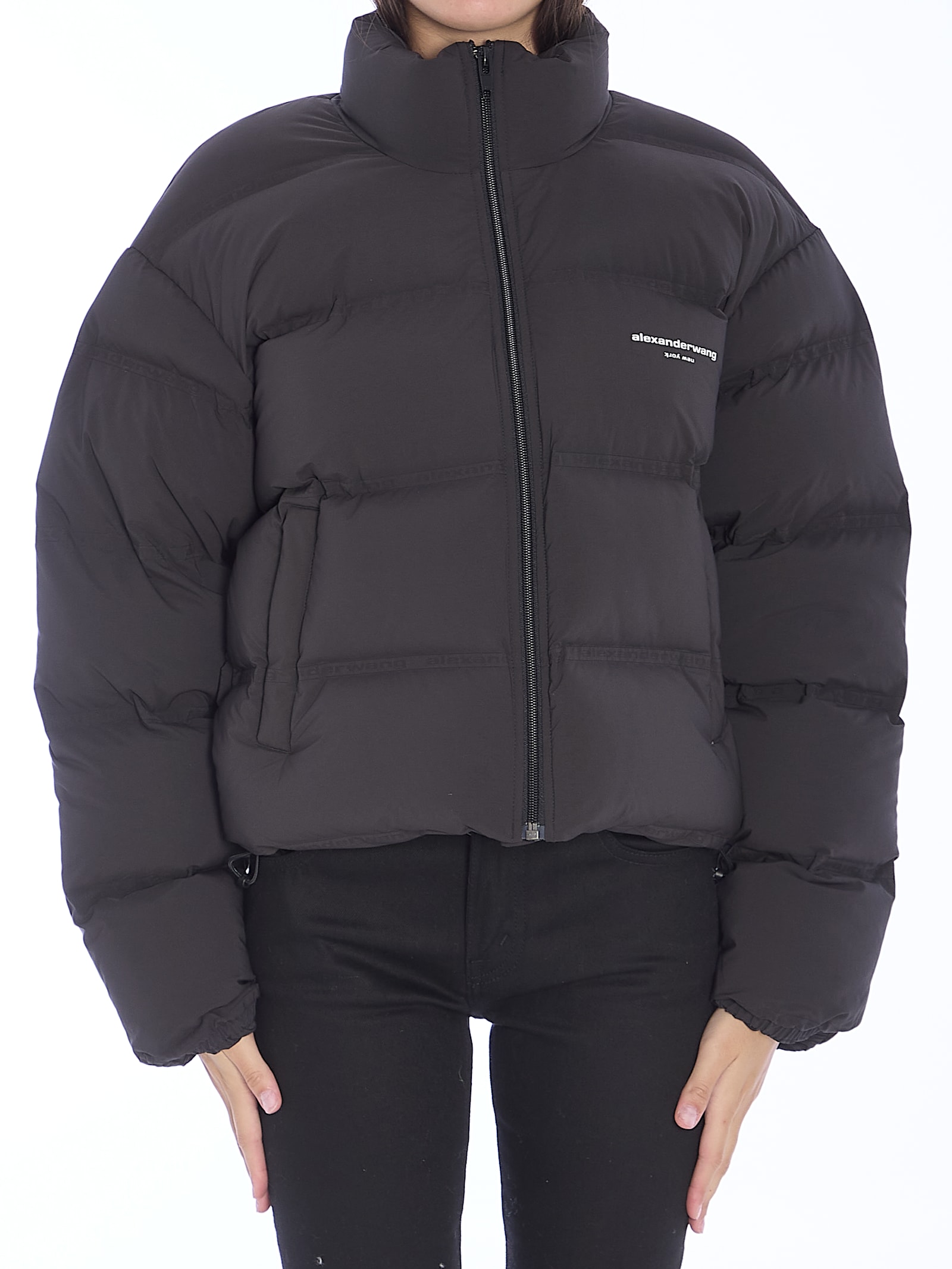 Shop Alexander Wang Cropped Quilted Puffer Jacket In Black