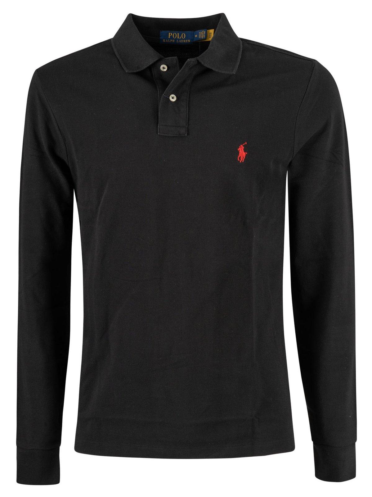 Shop Polo Ralph Lauren Logo Embroidered Polo Shirt In Black