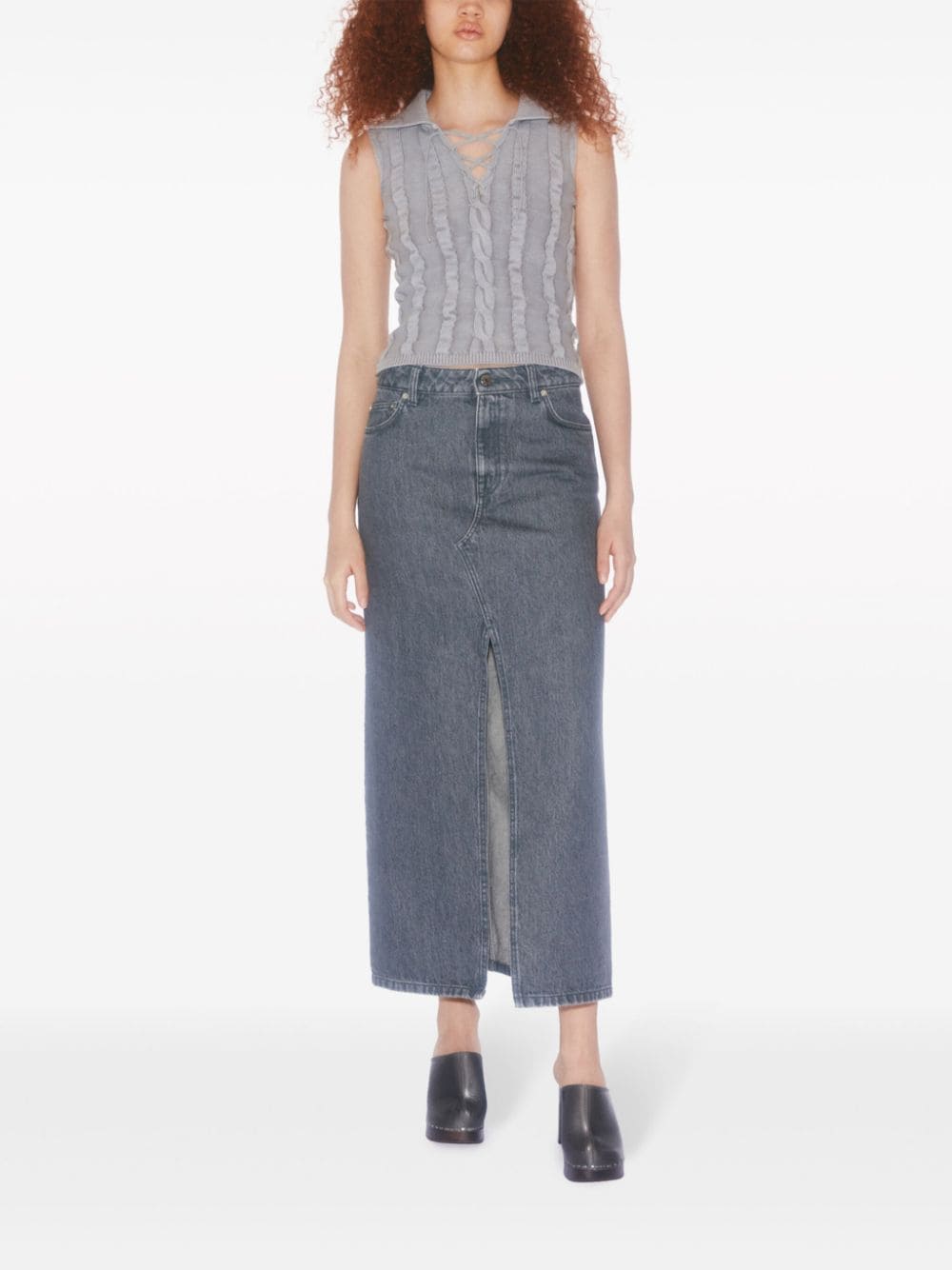Filippa K Long Slit Denim Skirt In Blue