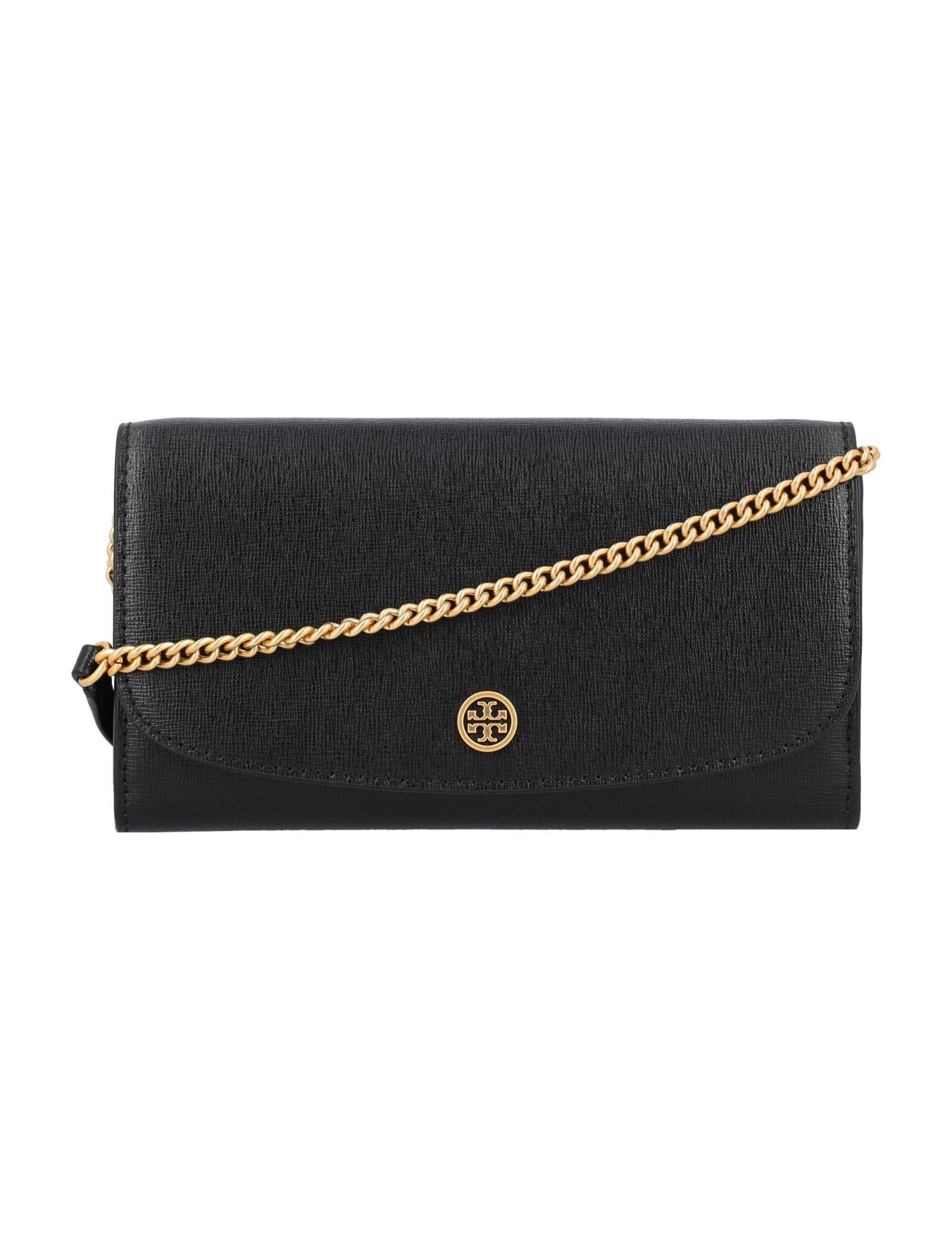 Shop Tory Burch Robinson Chain Wallet In Black