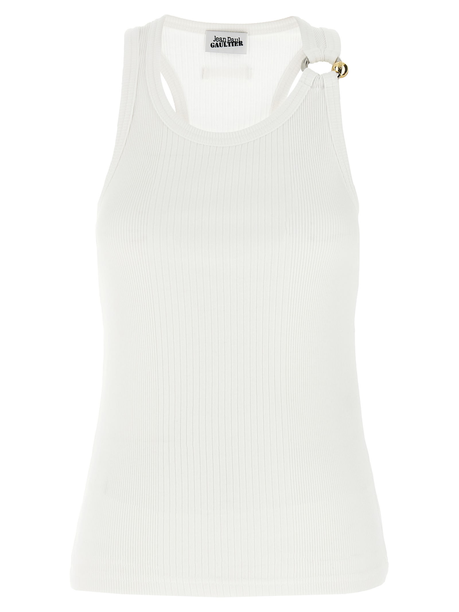 Jean Paul Gaultier Ribbed Texture Scoop Neck Sleeveless Top In White