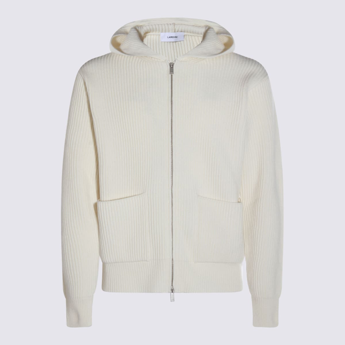 Lardini Crewneck Sweater With Front Pockets And Hood In Neutral