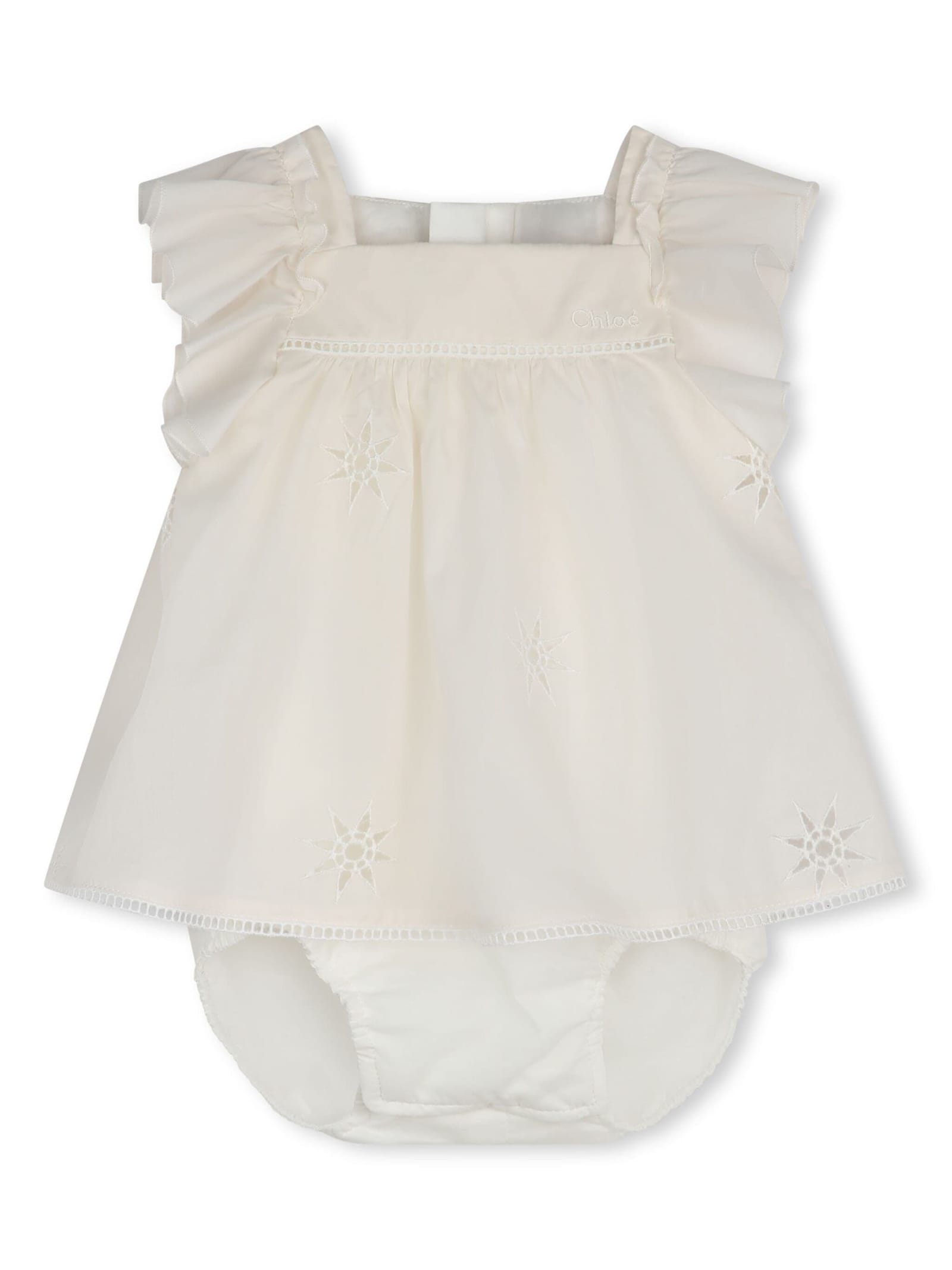 Shop Chloé White Dress With Embroidered Stars And Ladder Stitch Work