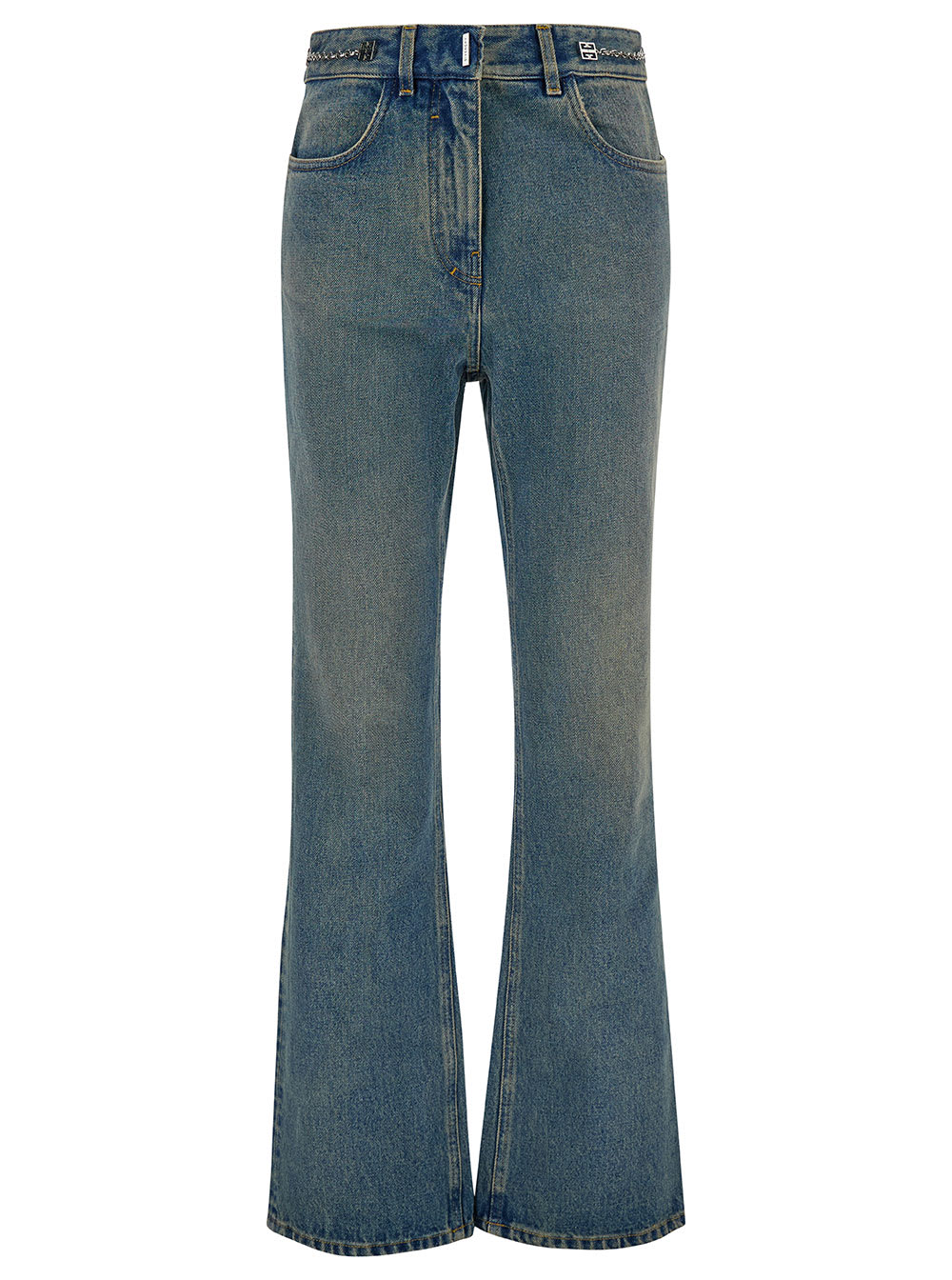 Givenchy Light Blue Bootcut Jeans With 4g Detail In Vintage Wash Denim Woman