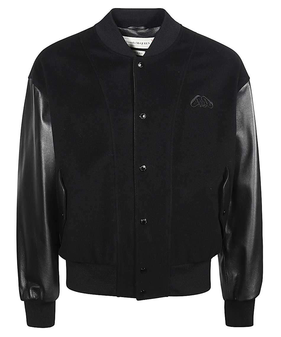 Shop Alexander Mcqueen Wool And Leather Bomber Jacket In Black