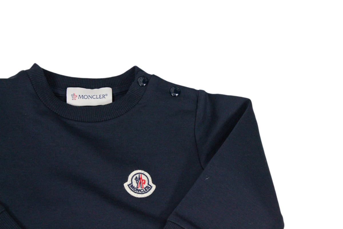 Shop Moncler Cotton Jersey Tracksuit Consisting Of Trousers With Elastic Waist And Crewneck Sweatshirt In Blu