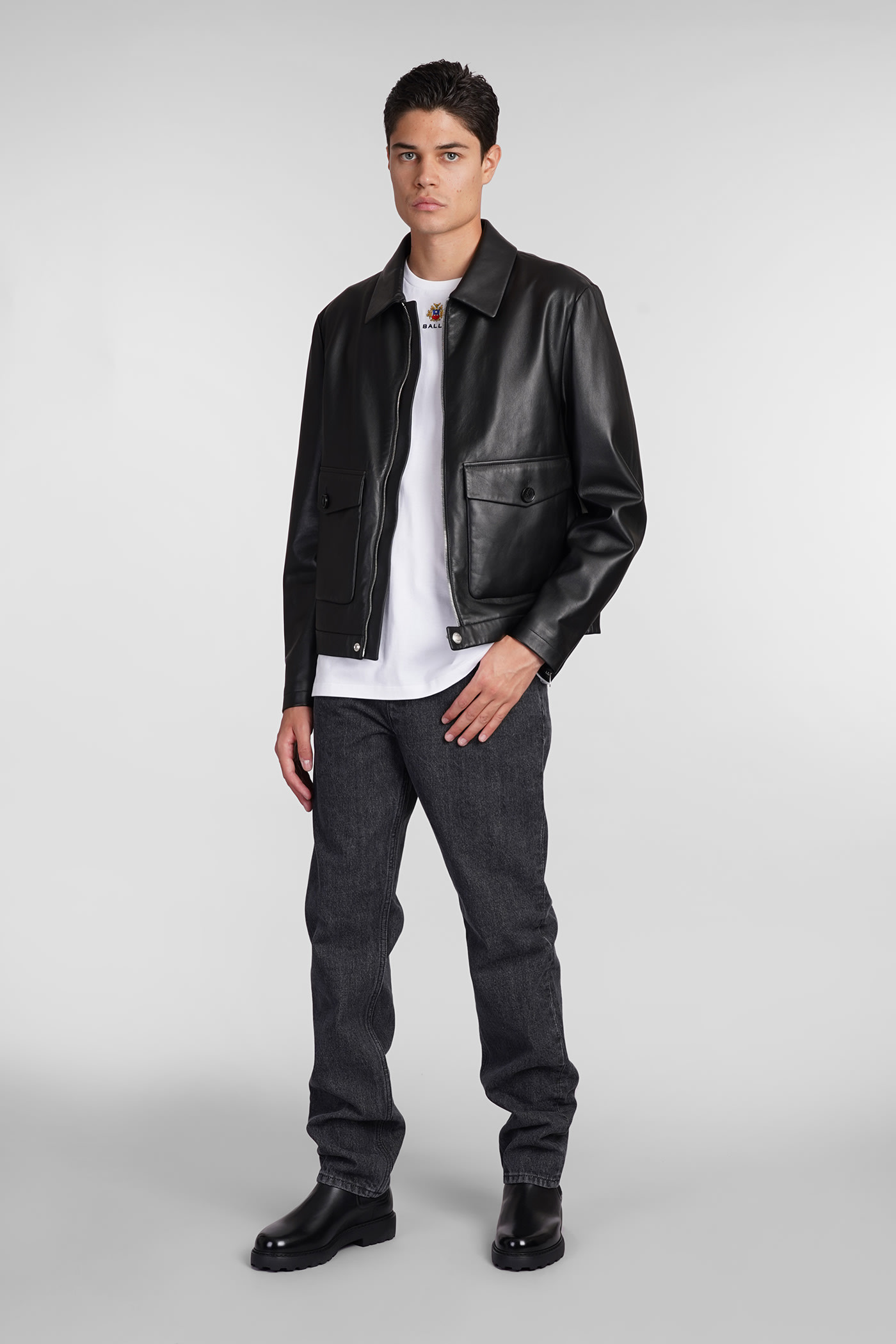 Shop Bally Leather Jacket In Black Leather