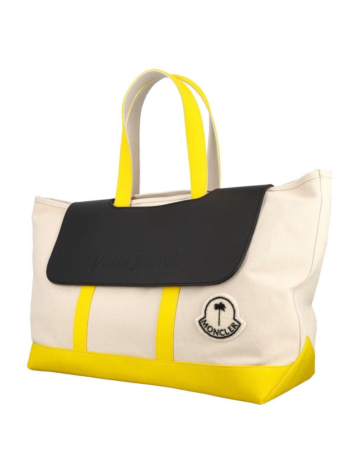 Shop Moncler Genius Moncler X Palm Angels Logo Patch Top Handle Bag In Bianco
