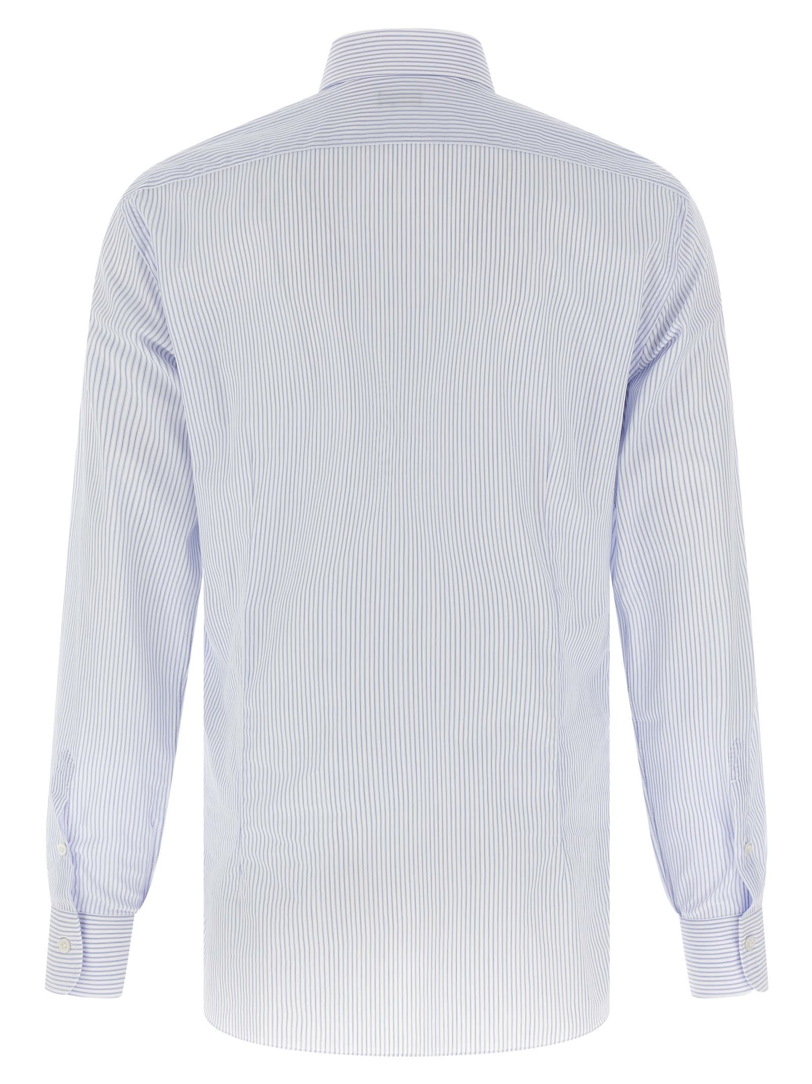 Barba Napoli Vertical Stripe Cotton Poplin Shirt With Structured Collar In Blue