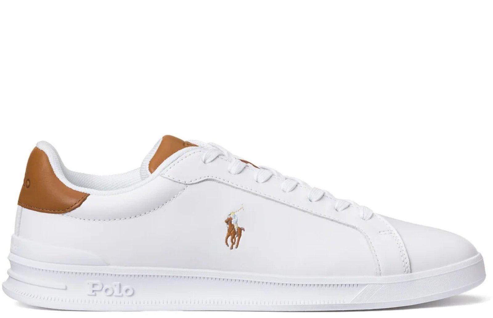 Shop Polo Ralph Lauren Logo Embroidered Low-top Sneakers In White