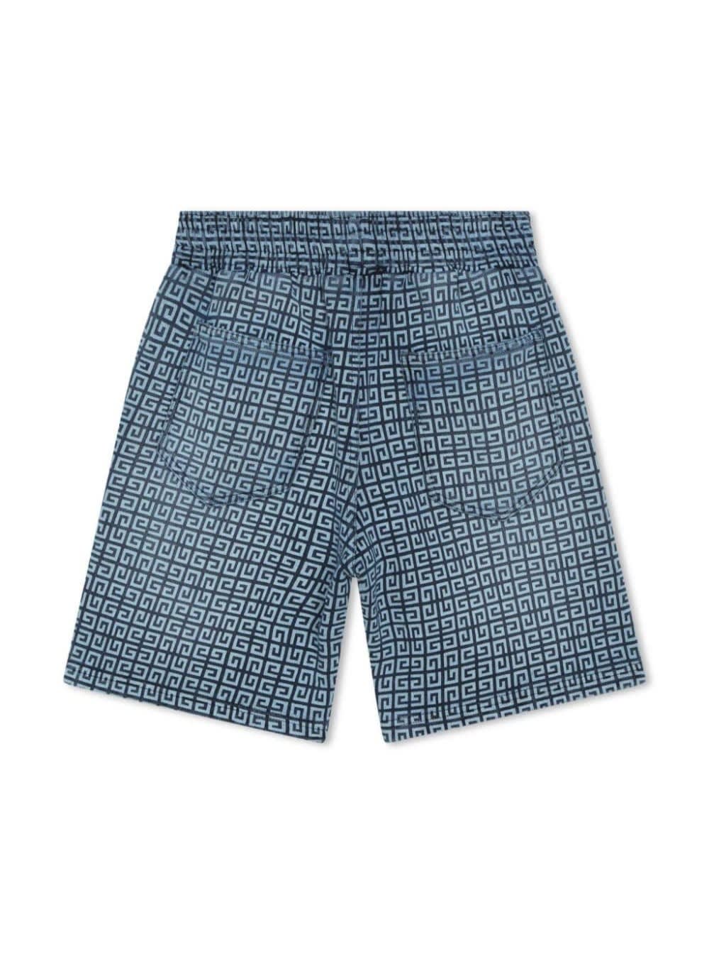 Shop Givenchy Blue Bermuda Shorts With All-over 4g Print In Cotton Boy