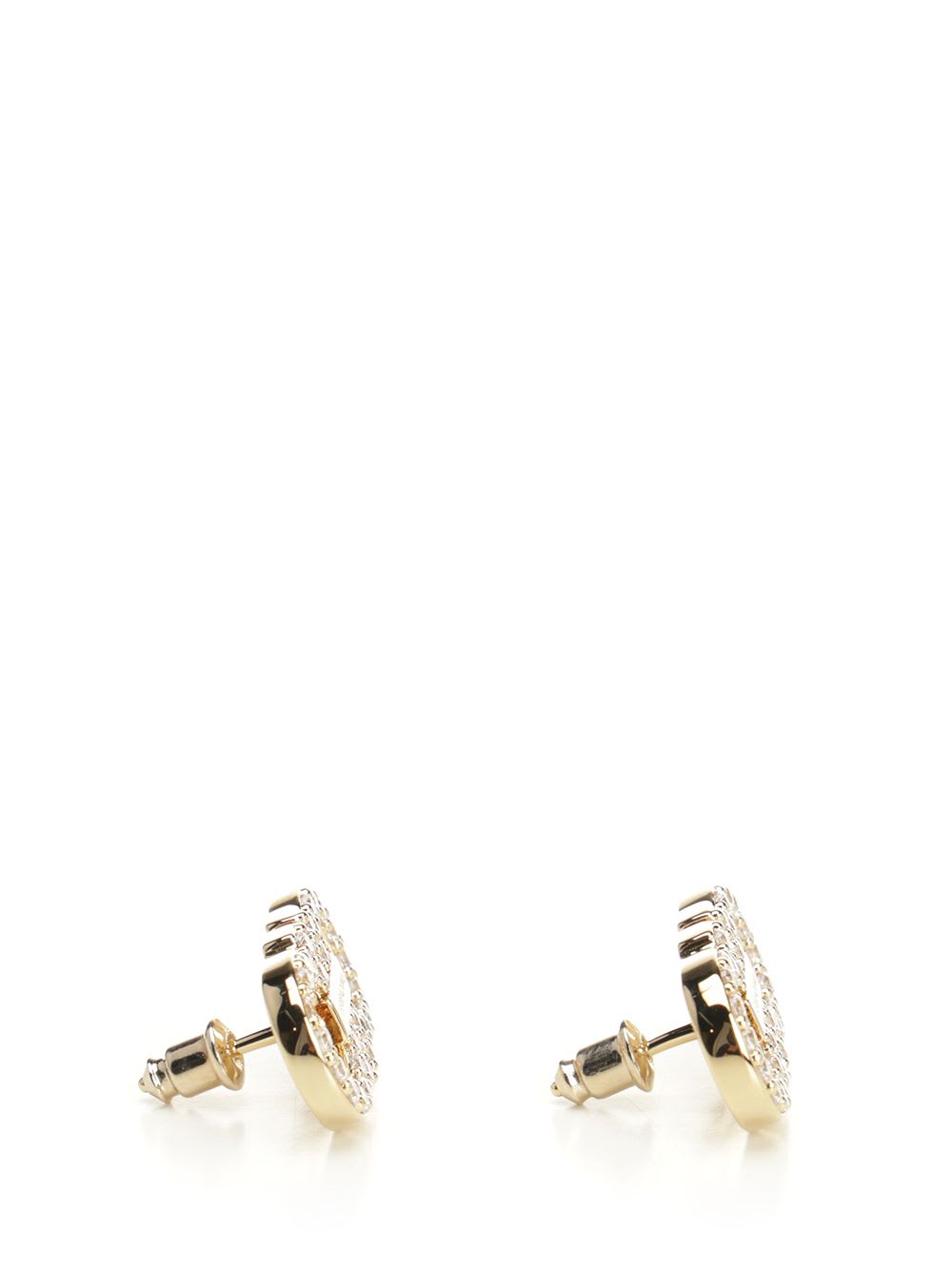 Ferragamo Double Gancini Earrings With Crystals In Gold