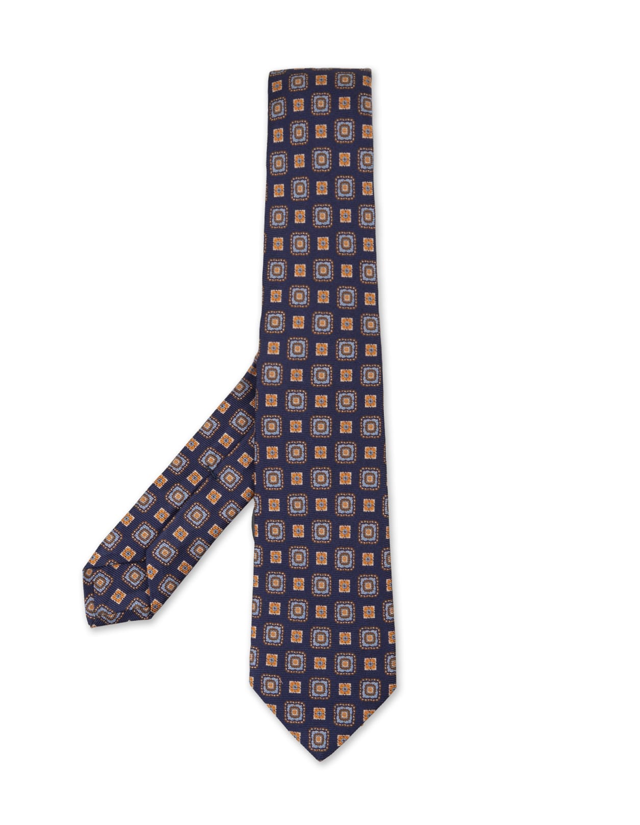 Night Blue Tie With Orange And Light Blue Micro Pattern