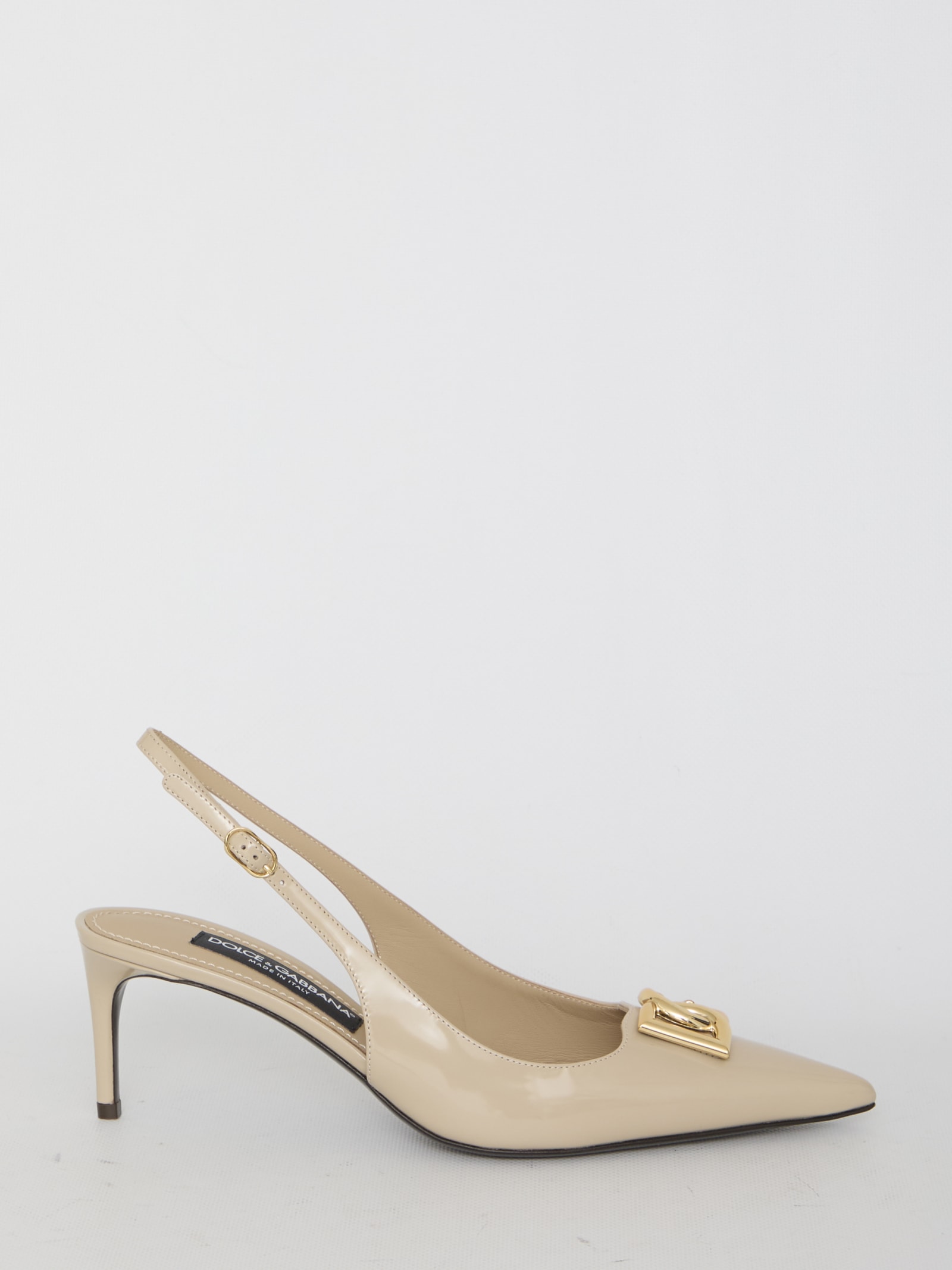 Dolce & Gabbana Slingback In Shiny Leather In Neutral