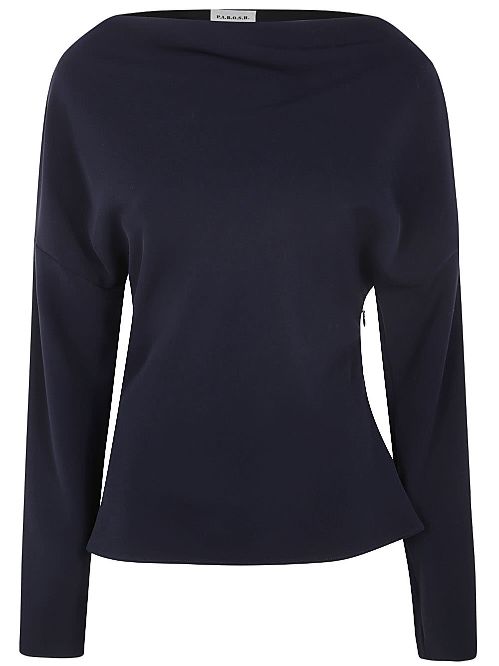 Shop P.a.r.o.s.h Long Sleeve Blouse With Dropping Neckline In Blue