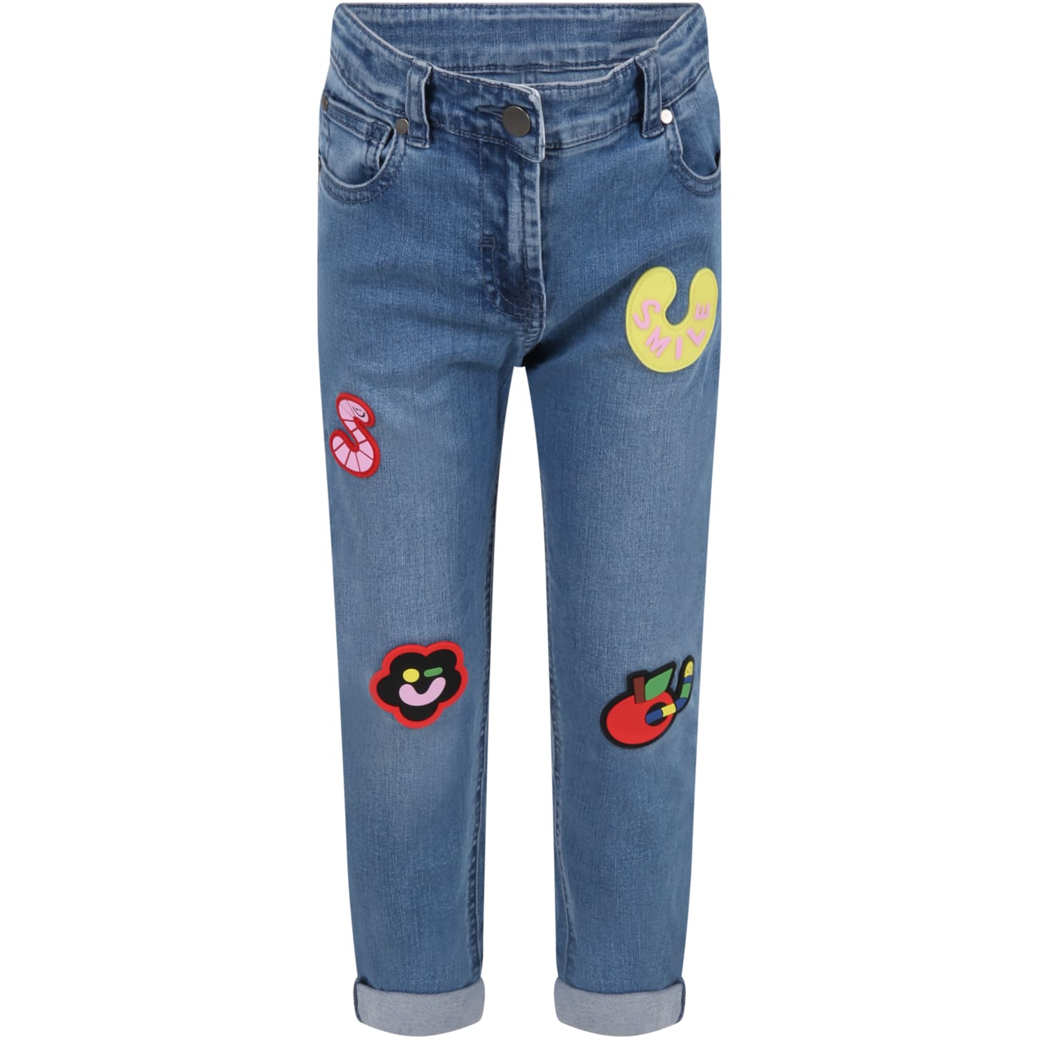 Stella McCartney Kids Light Blue Jeans For Girl With Patches