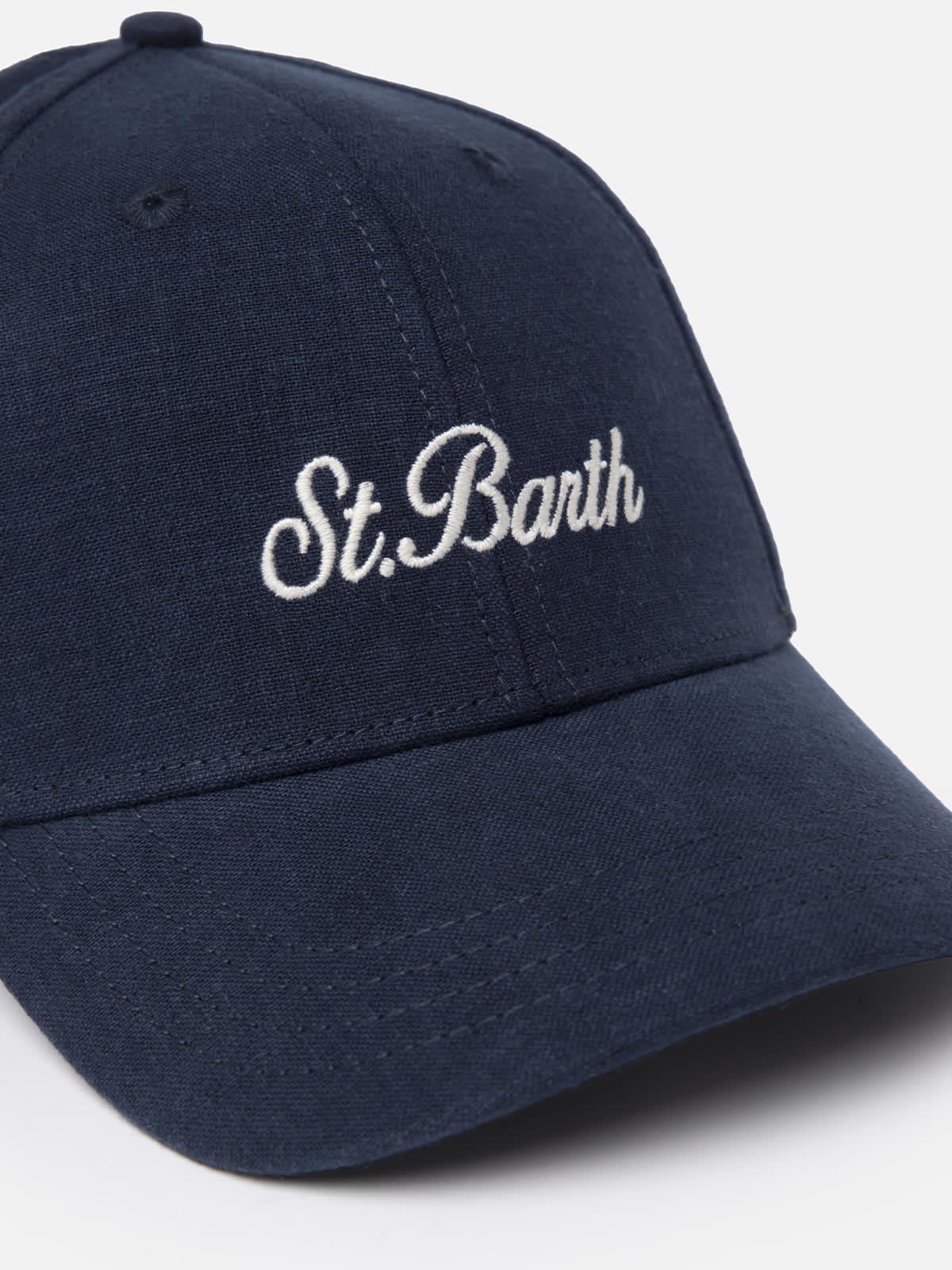 Mc2 Saint Barth Linen Embroidered Ball Cap Catcher In Blue