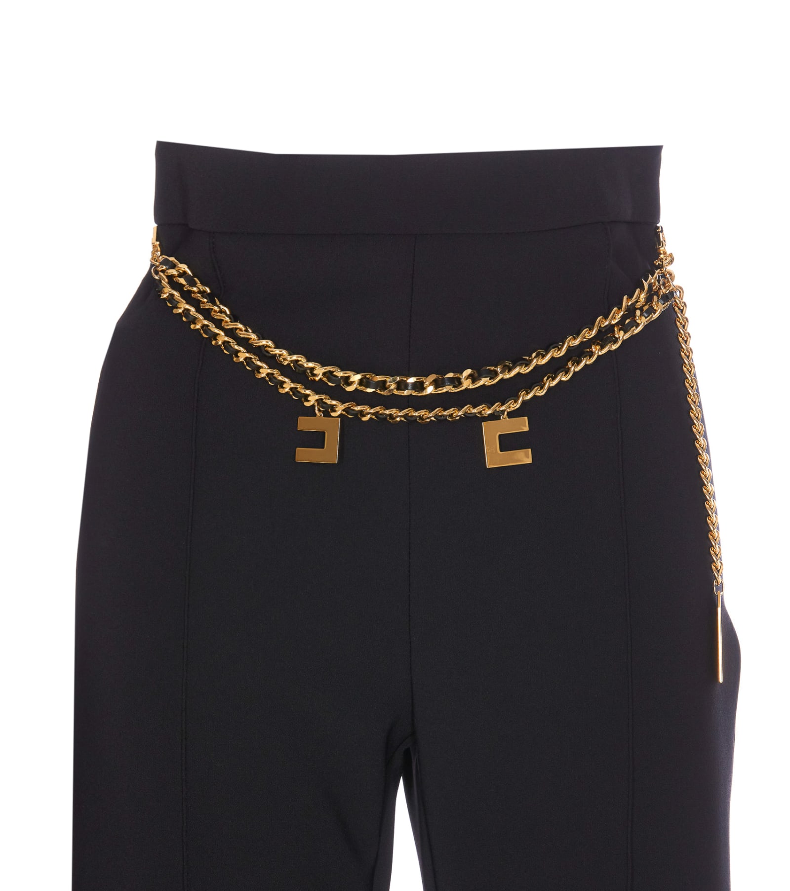 Shop Elisabetta Franchi Palazzo Pants With Logo Belt In Nero