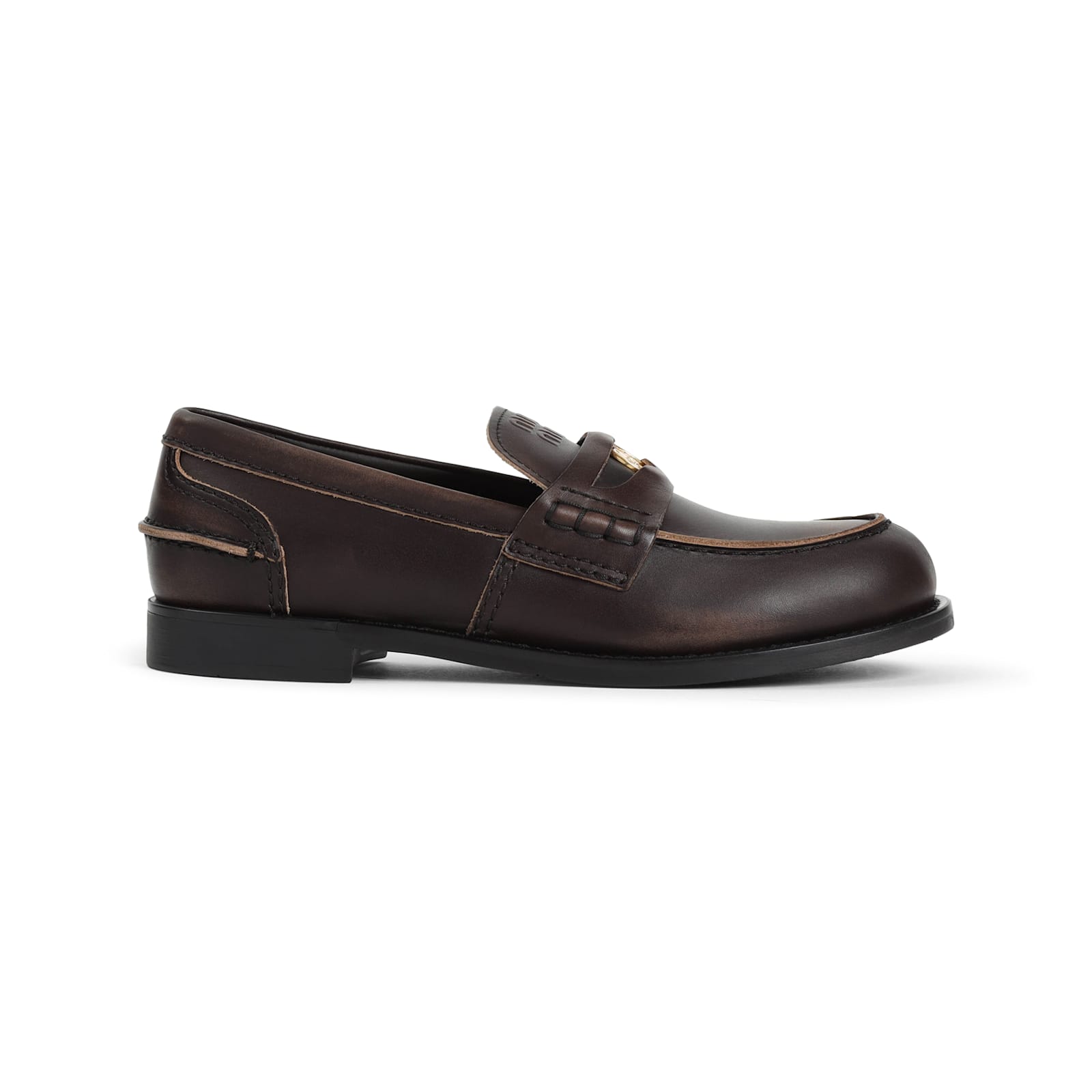 Miu Miu Brown Leather Loafers In Brown