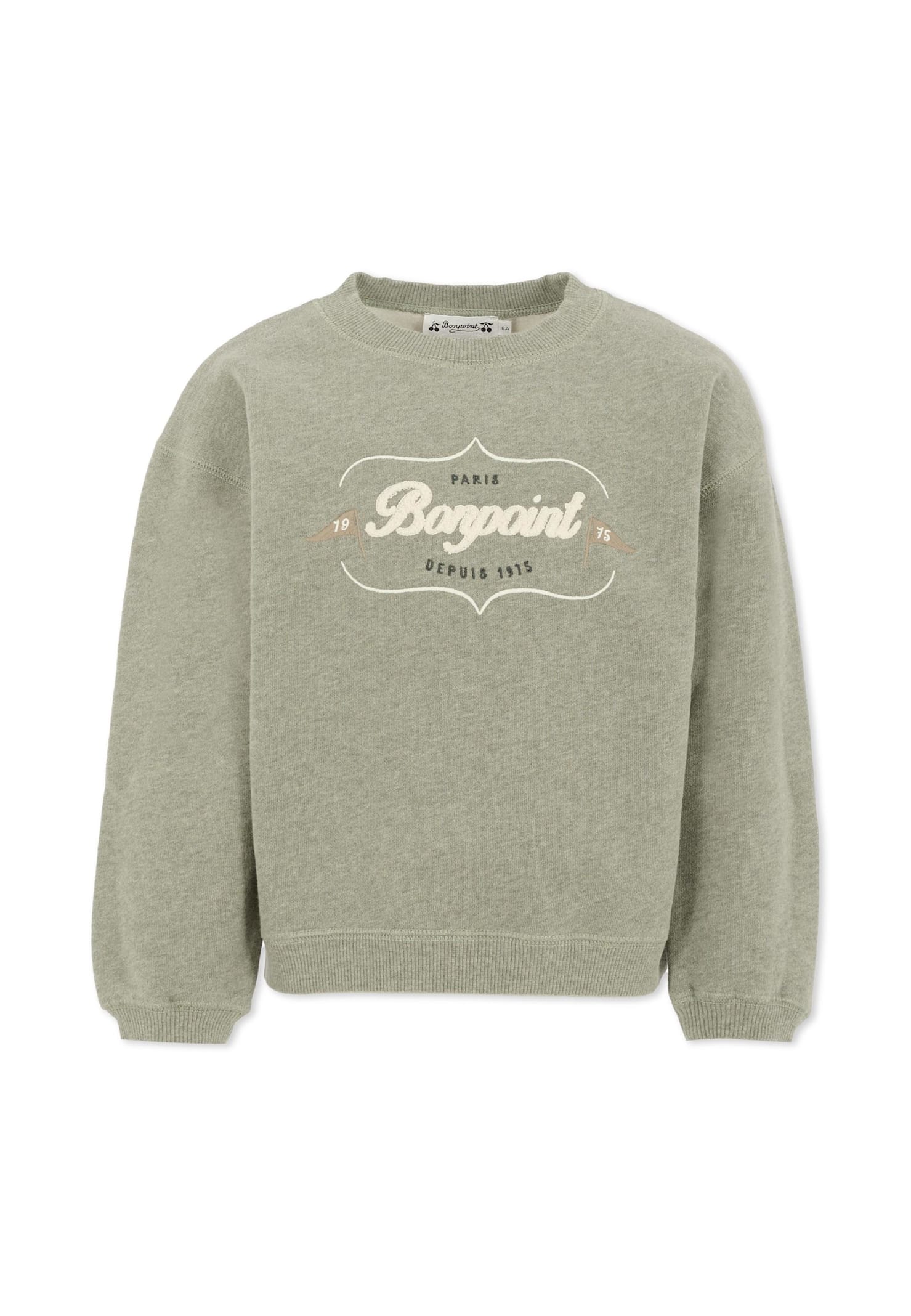 Bonpoint Tonino Sweatshirt In Grey-green With Embroidered Logo In Green