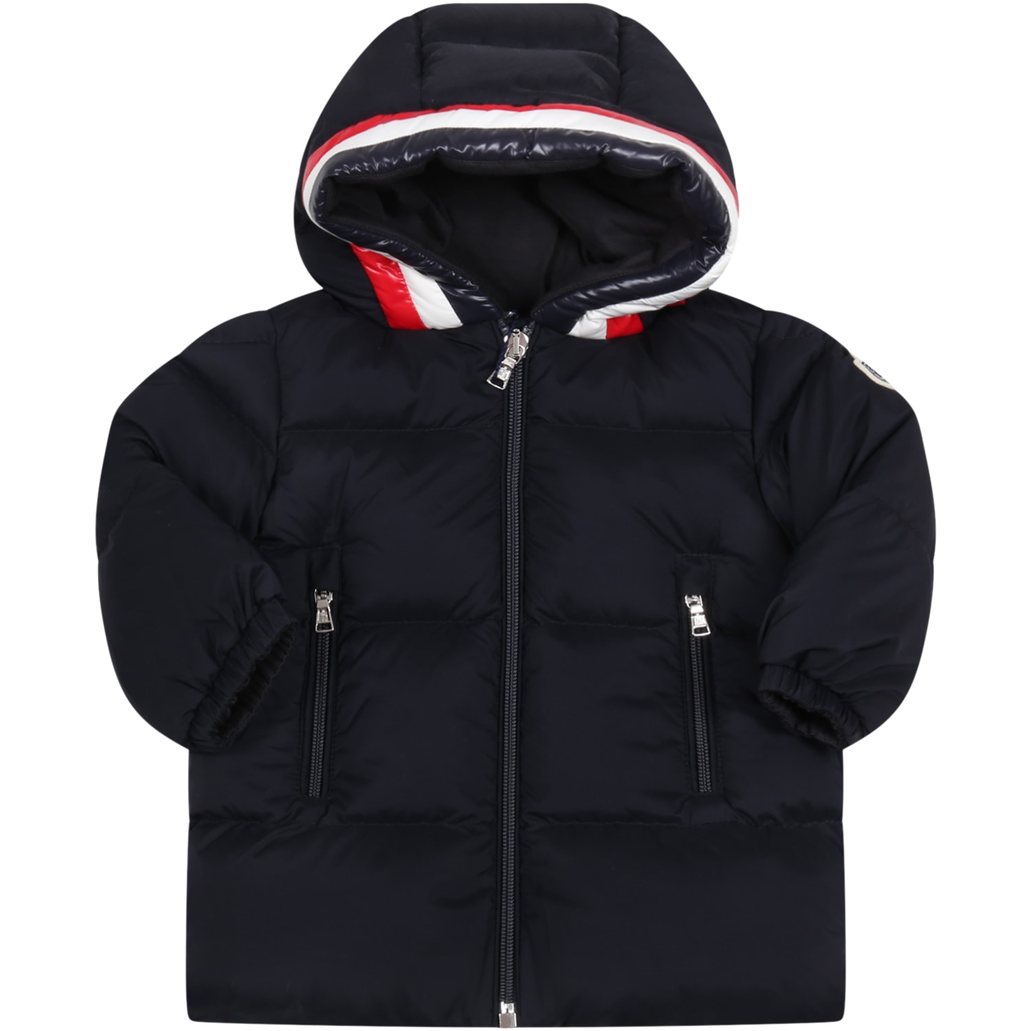 Moncler Blue falzem Jacket For Baby Boy With Iconic Patch